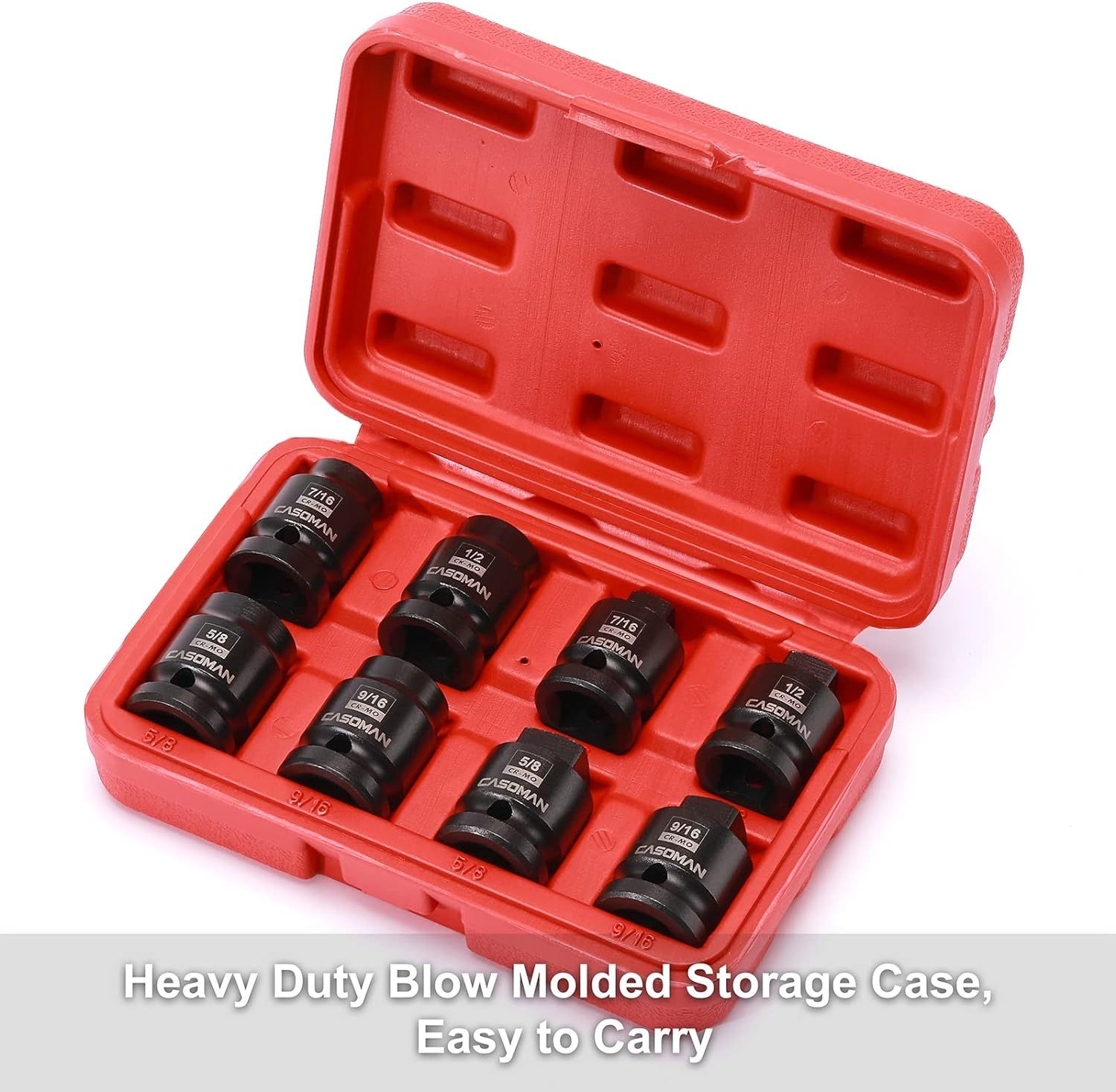 CASOMAN 8PCS 1/2-Inch Drive Pipe Plug Socket Set, Cr-Mo, SAE, Male/Female Set, 7/16", 1/2", 5/8", 9/16", Tapered Male Square Drive, Chamfered Female Square Drive image number 3