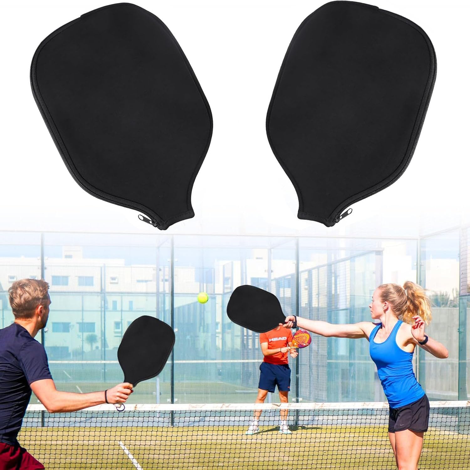 BEANPRECOY 2Pcs Neoprene Pickleball Paddle Covers (8.27 X 11.02 Inch) Durable Pickleball Racket Sleeve Protector for Paddle Storage & Travel, Pickleball Accessories image number 4