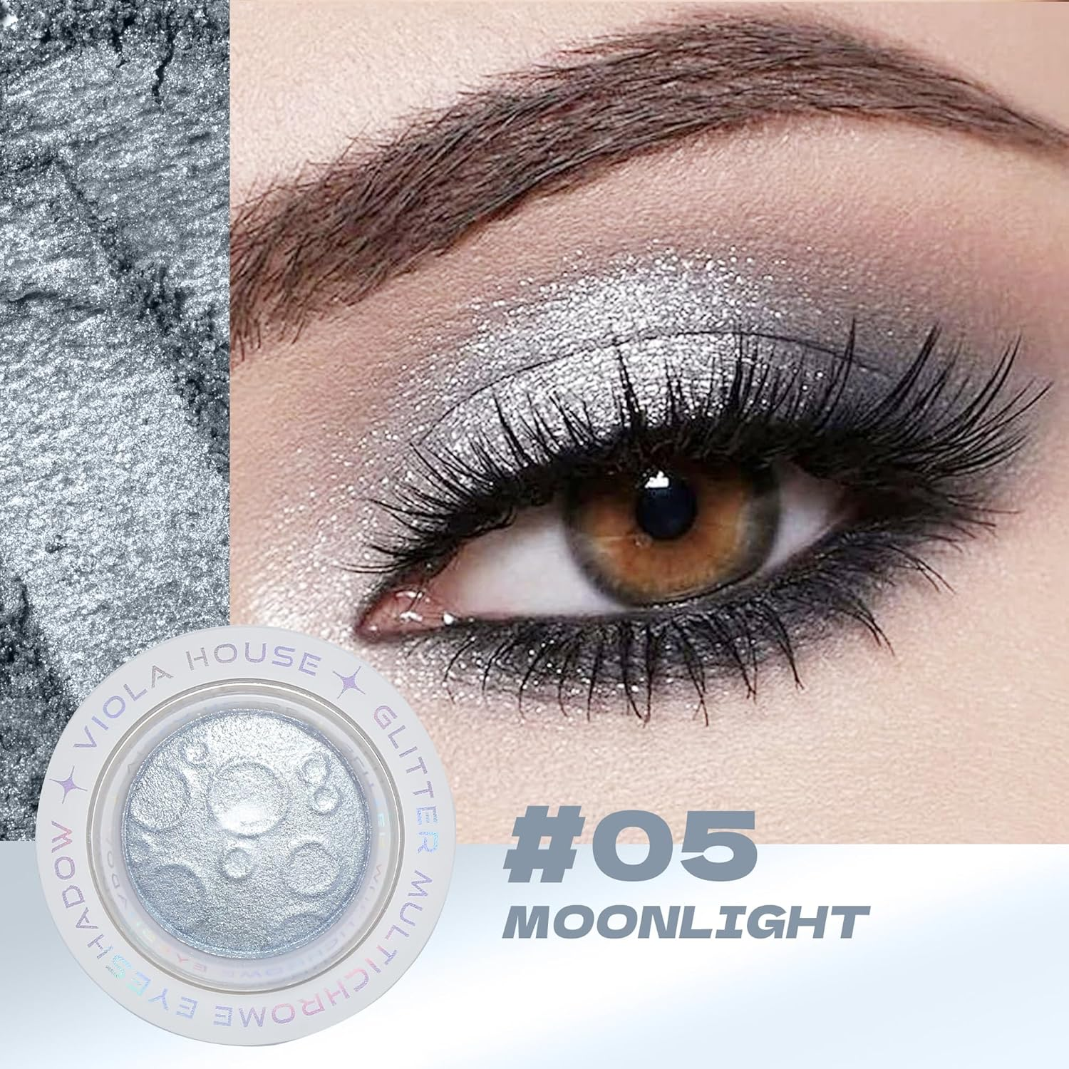 VIOLA HOSUE Eyeshadow Glitter,Strong Flashing Colors,Highlighter Powder,Eye Shadow,Hair Body Glitter Bomb,Female Makeup (Silvery) image number 1