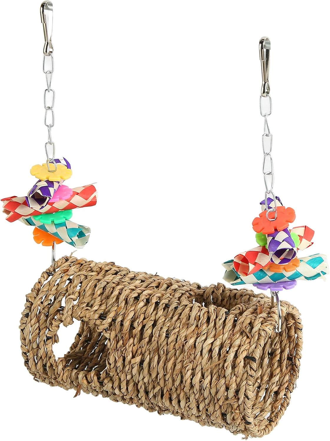 Parrot Grass Tunnel, Seagrass Bird House Bird Parrot Sea Grass Tent Parrot Tunnel with Holes, Hanging Hammock Swing Nest, Birdcage Accessories for Cockatiel Budgie Hamster image number 1