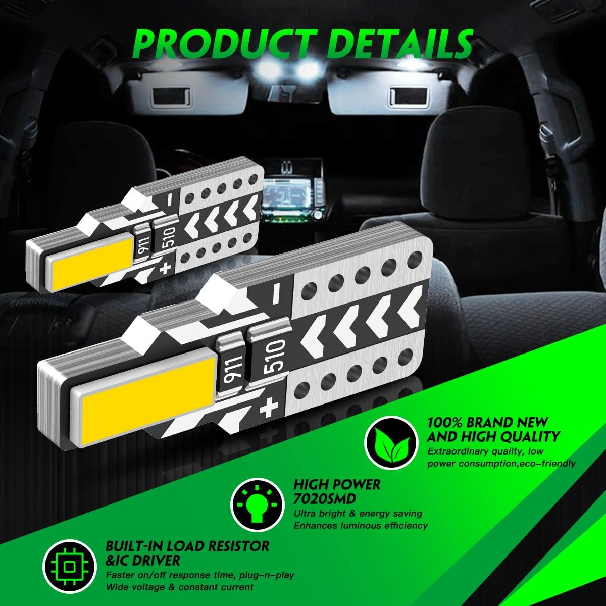 194 LED Bulb, 168 W5W 2825 LED Bulb 6000K White Super Bright Replacement for License Plate Light, Dome Light, Map Light,Courtesy Light (Pack of 10) image number 6