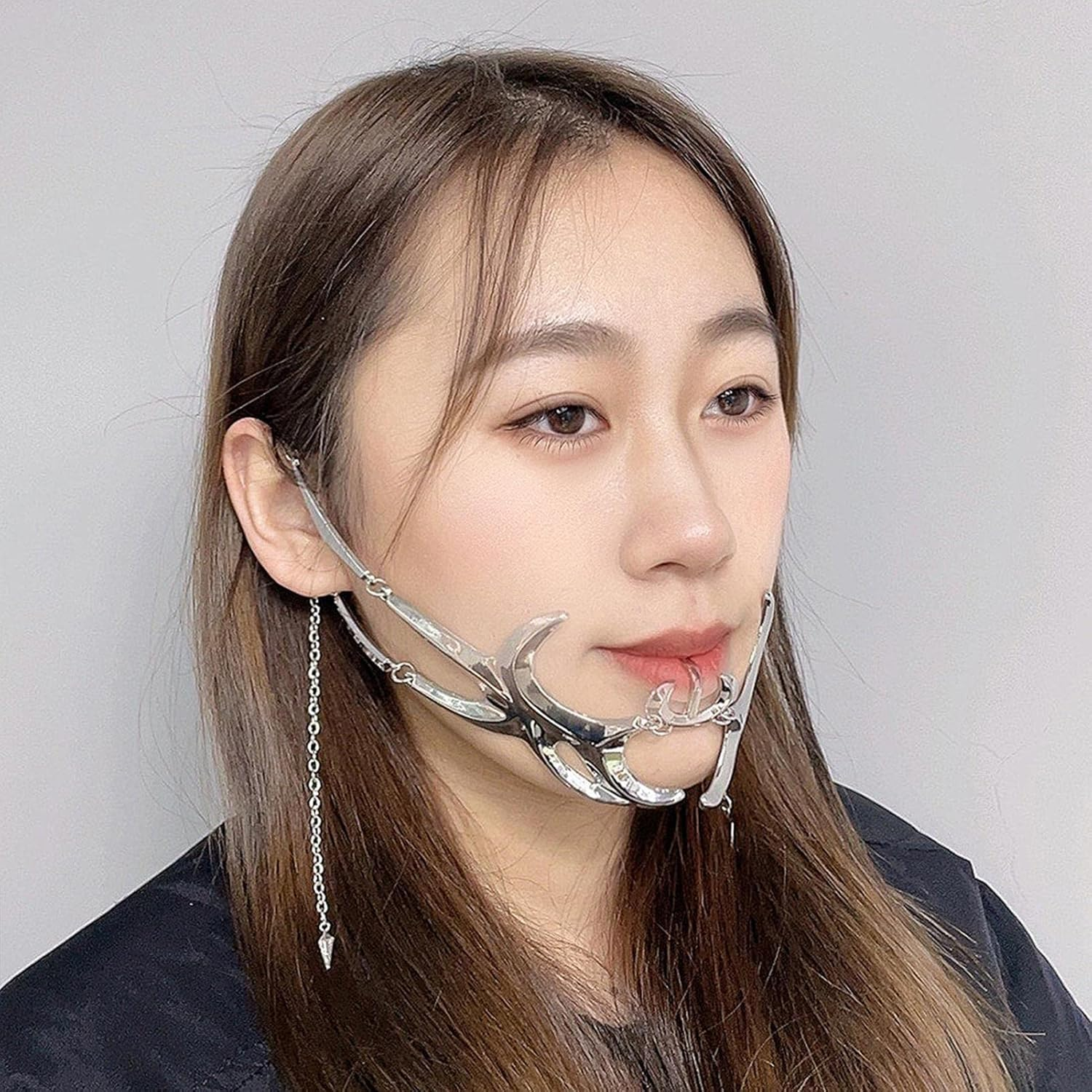 Silver Steel Masquerade | Exaggerated Punk Facial | Cosplay Masque Festival Half Masque Half-Face image number 3