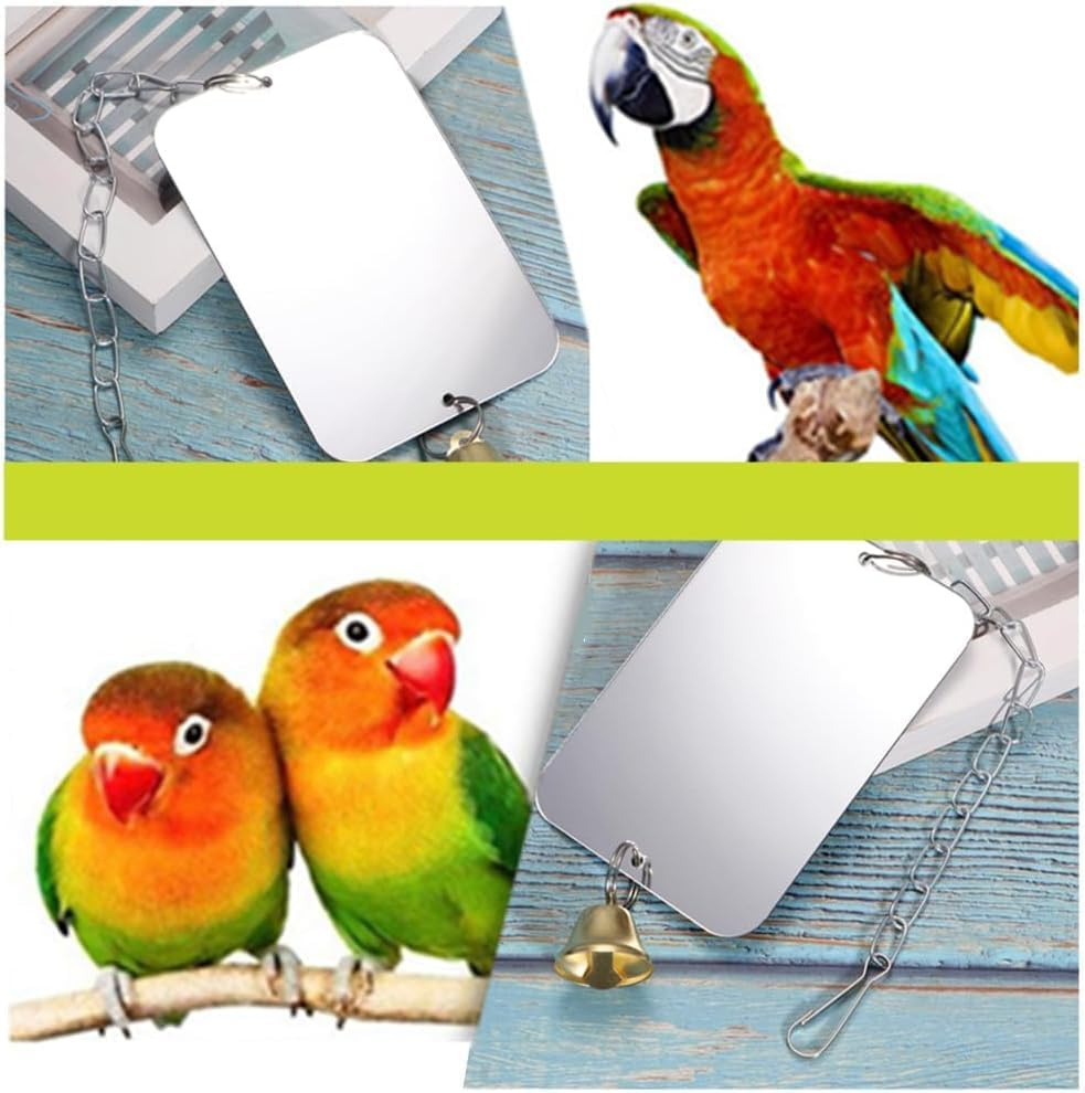 Bird Cage Mirror Toy with Bell, 1Pc Cage Hanging Decor Parrot Mirror Bird Toy, Parrot Mirror Hanging Decor Ornament Select Toy with Bell image number 6