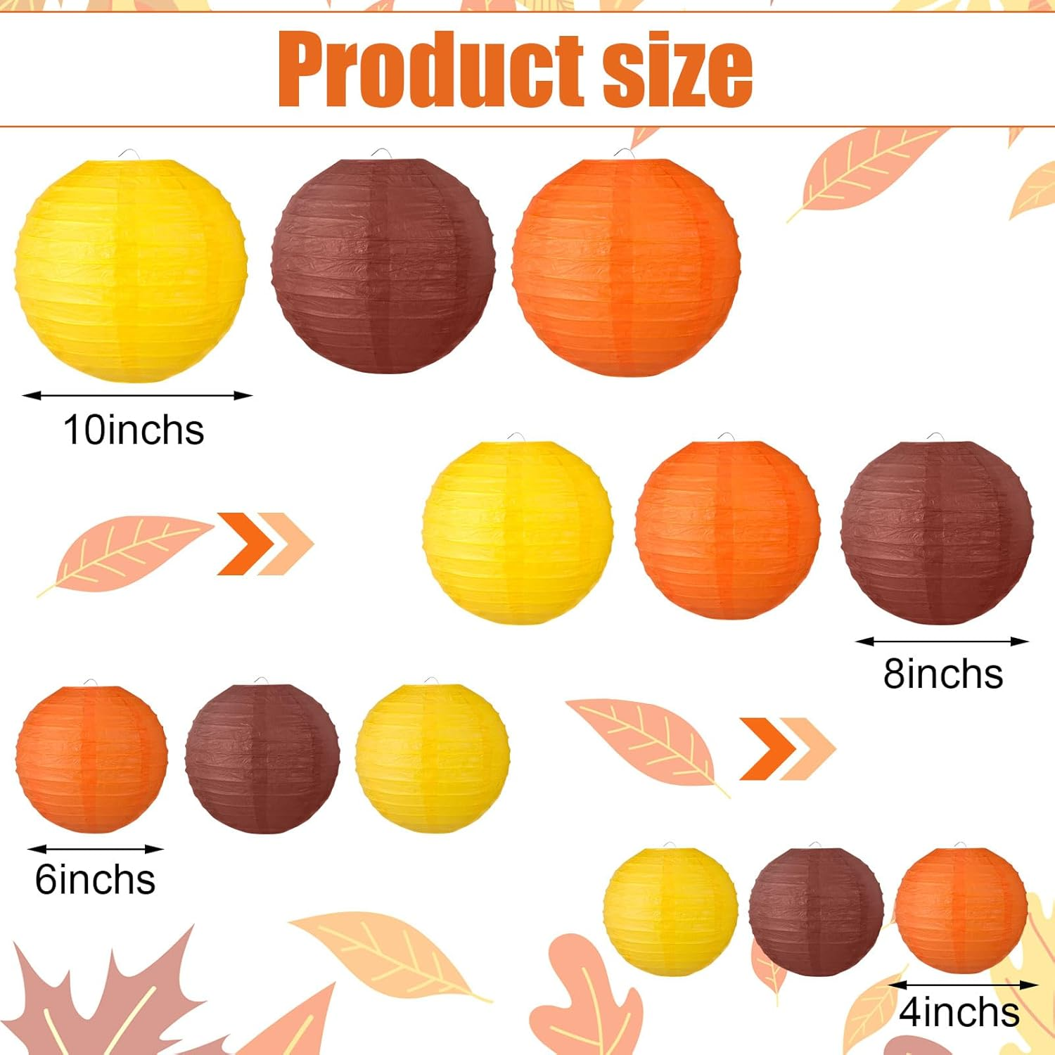 Chuangdi 12 Pcs Fall Paper Lanterns Yellow Orange Brown Thanksgiving Party Paper Lanterns Family Reunion Decorations Autumn Decorative round Hanging Party Decorations for Harvest Indoor Outdoor image number 5