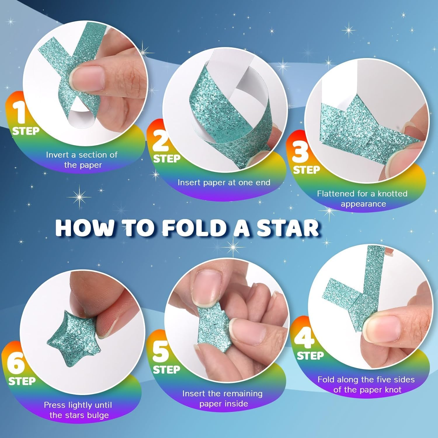 520 Sheets Glitter Origami Star Paper Strips, Shiny Origami Stars Paper Rectangle Origami Paper Kit, Colorful Lucky Folding Paper for DIY Arts Crafting Supplies image number 6