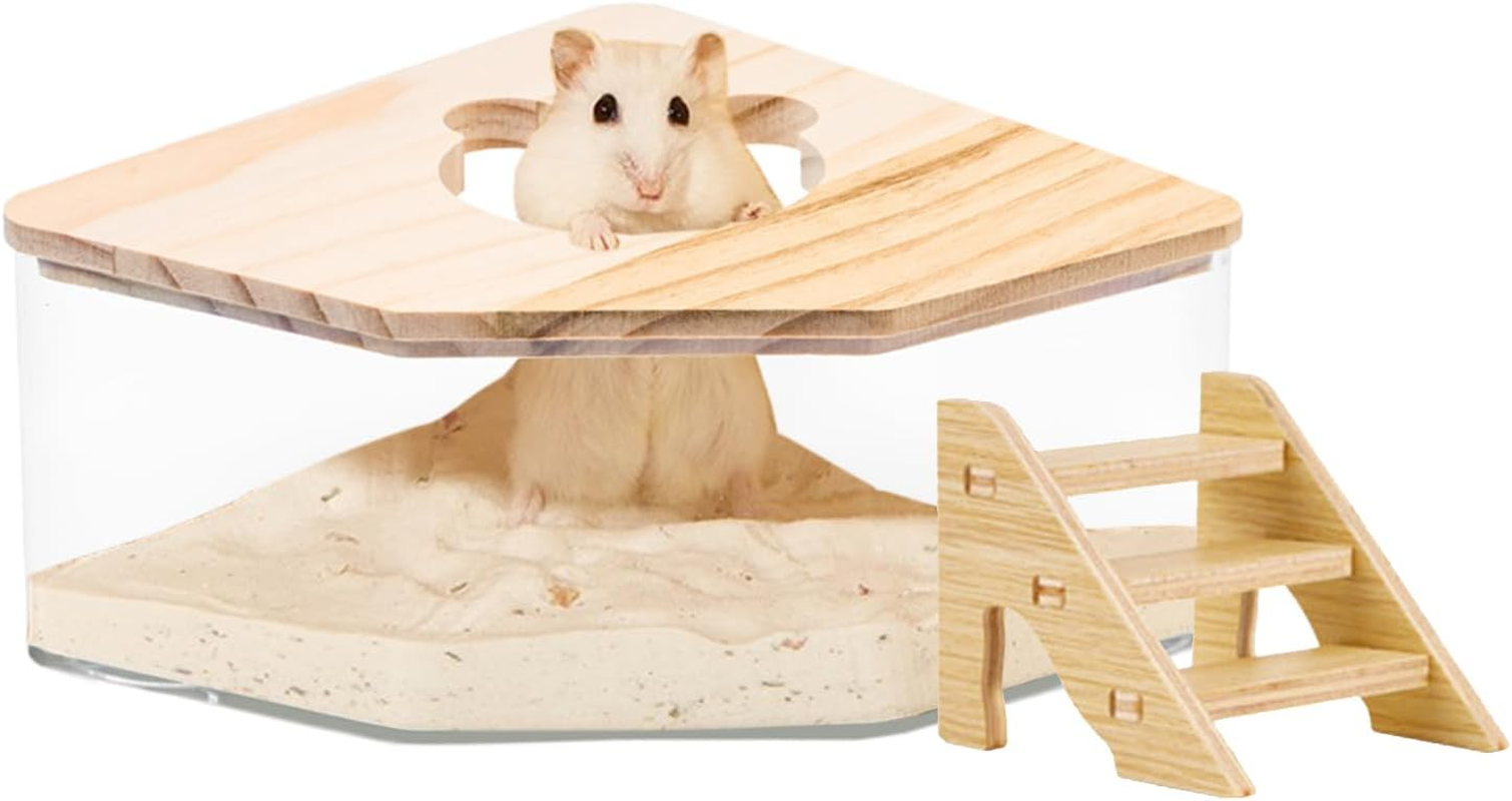 Hamster Sand Bath Container Small Animal Sand Bath Shower, Hamster Sand Box with Ladder for Easy Cleaning, Perfect for Dwarf Hamsters, Gerbils, and Chinchillas Pet Bathing Accessories (1 Pcs) image number 1