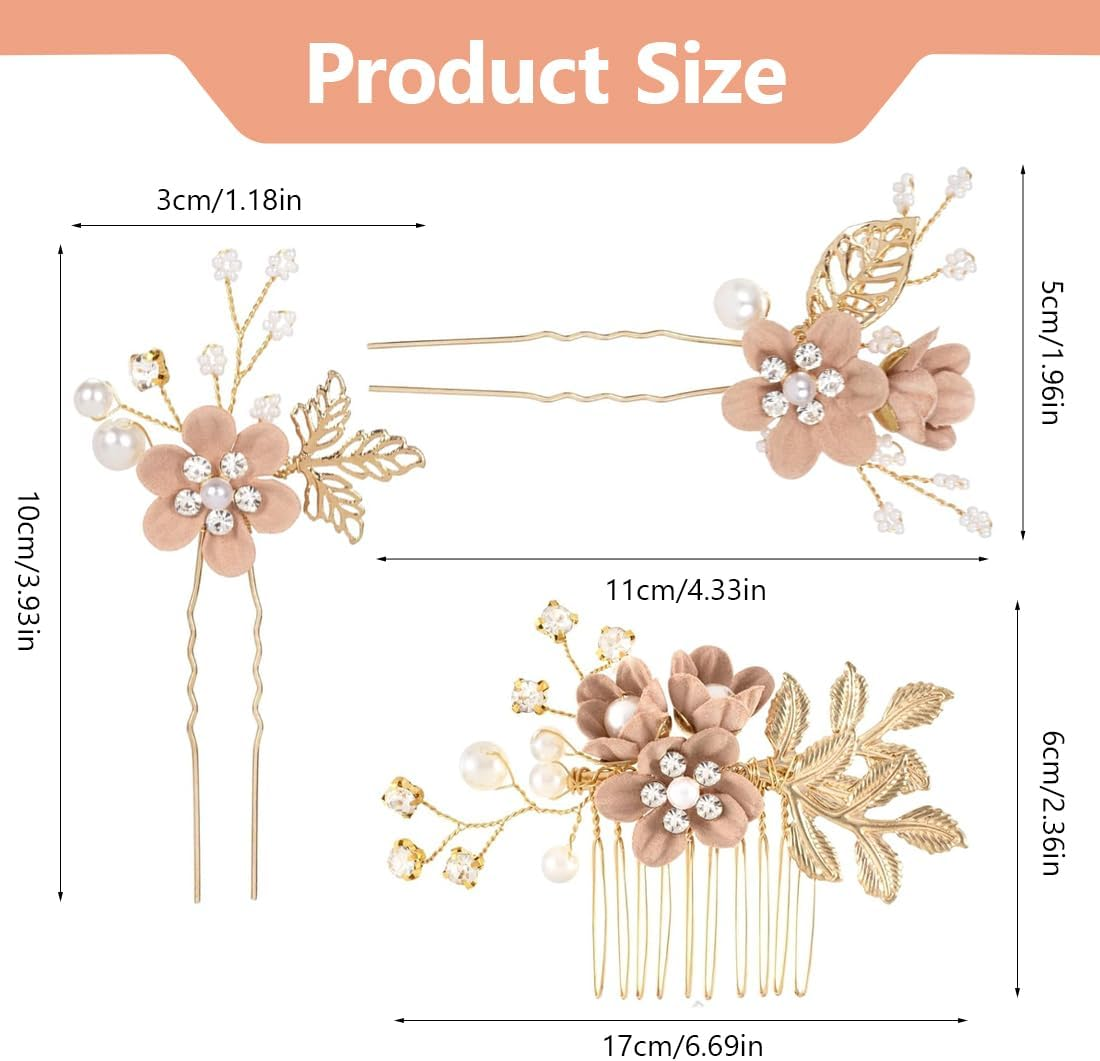 SGERUFZ Pack of 4 Wedding Hair Combs Rhinestone Hairpin Crystal Accessories Beads Headpiece Updo for Women Girls Party Prom Bridesmaids Flower Girl (Pink Flowers) image number 4