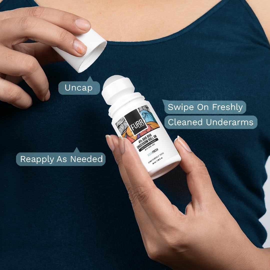 FURR 4% AHA BHA Underarm Roll on with Kojic Acid | Long-Lasting Fresh Aqua Fragrance | Helps Reduce Pigmentation, Prevents Body Odour & Brightens Skin | Dermatologically Tested | Antiperspirant | 40Ml image number 4