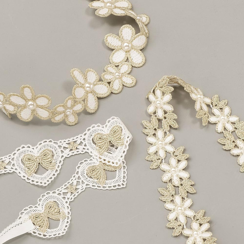 Baby Girl Gold Flower Lace Headband Toddler Elastic Floral Hair Band Newborn Infant Soft Lace Baptism Christening Hair Accessories for Birthday Party