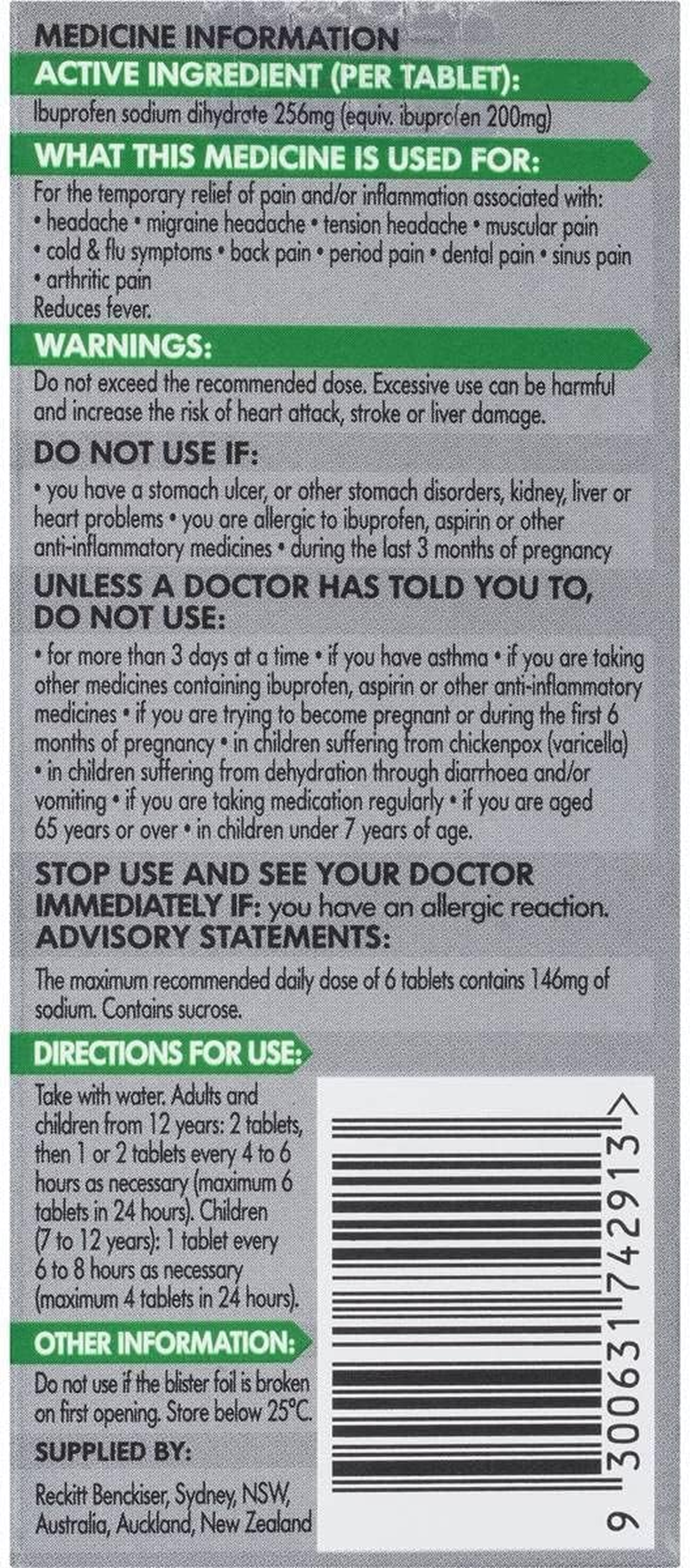 Nurofen Zavance Pain Relief Tablets, 256Mg, Pack of 12 image number 3