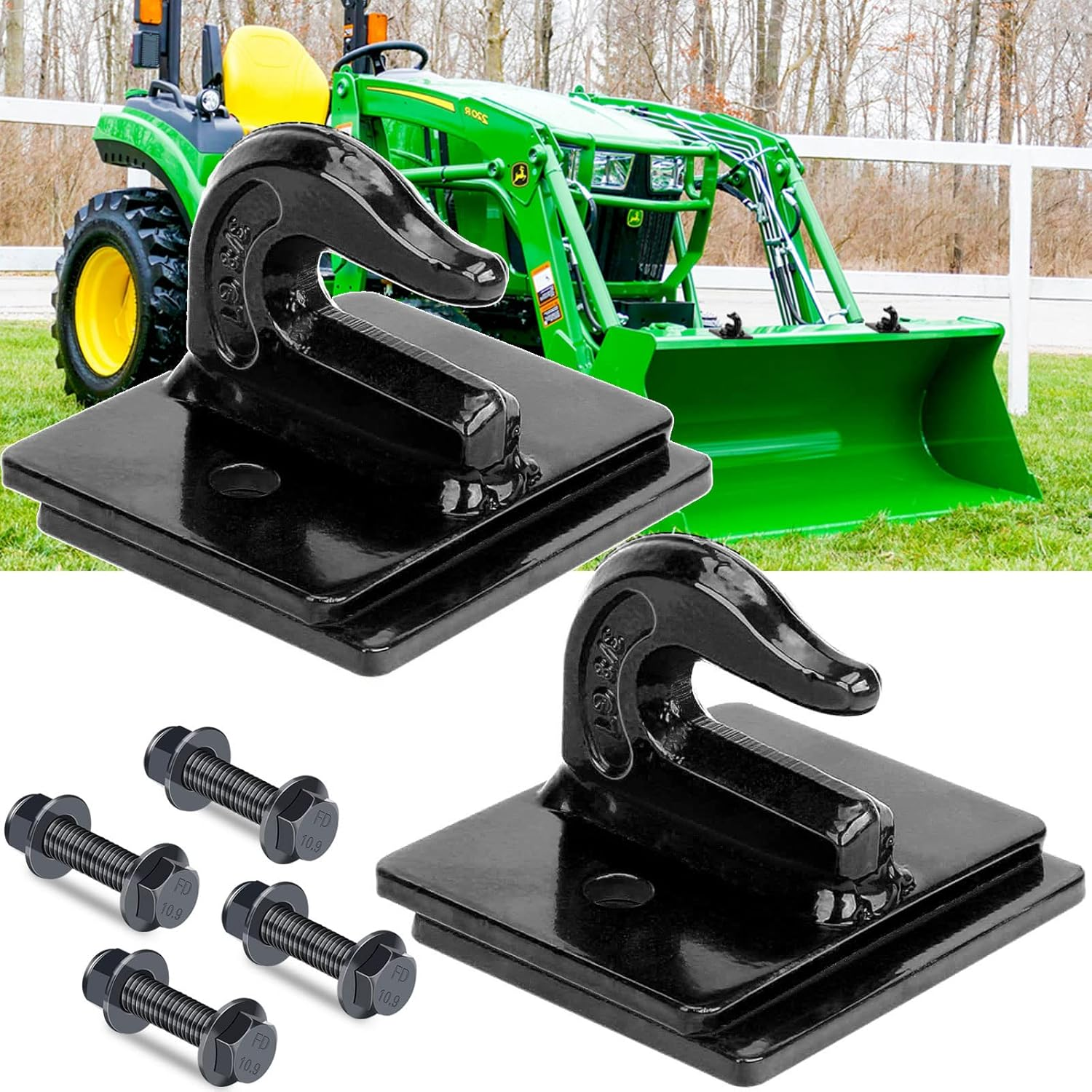 AUTOBOTS Tractor Bucket Hooks 3/8" (2 Pack),Max 15,000 Lbs, Bolt on Hooks for Tractor Bucket,Heavy Duty Grab Hook Tow Hook,Indispensable Tractor Bucket Accessories for Rv,Utv,Truck,Orange