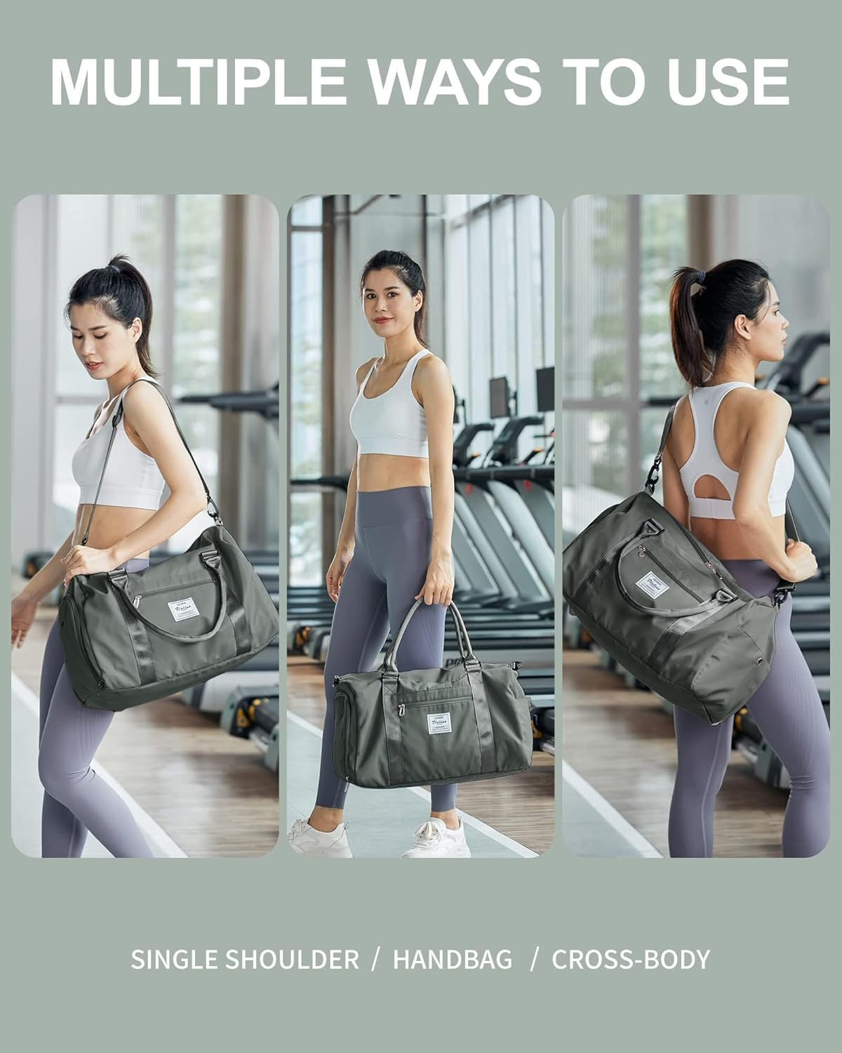 Gym Bag, with Shoes Compartment and Wet Pocket Travel, Waterproof, Duffel Bag, Gym Tote Bag, for Swimming, Yoga, Weekend Overnight Bag, Carry on Bag, Hospital Holdalls, for Womens Mens (Green) image number 2