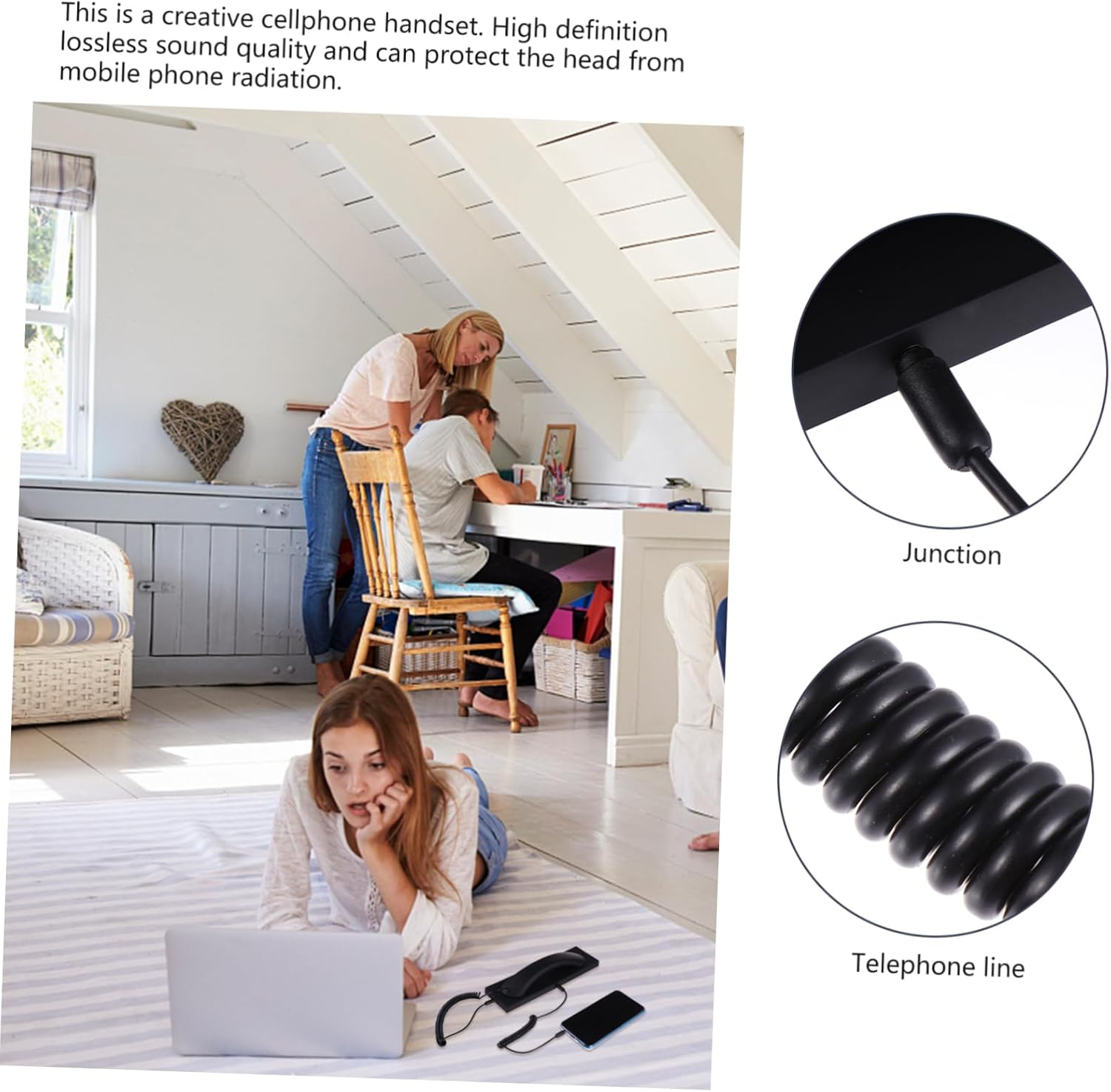 FELTECHELECTR Retro Cellphone Handset Vintage Voice Headset High Definition Anti-Radiation Ergonomic Design for Mobile Phones Tablets Computers with 3.5Mm Interface image number 2