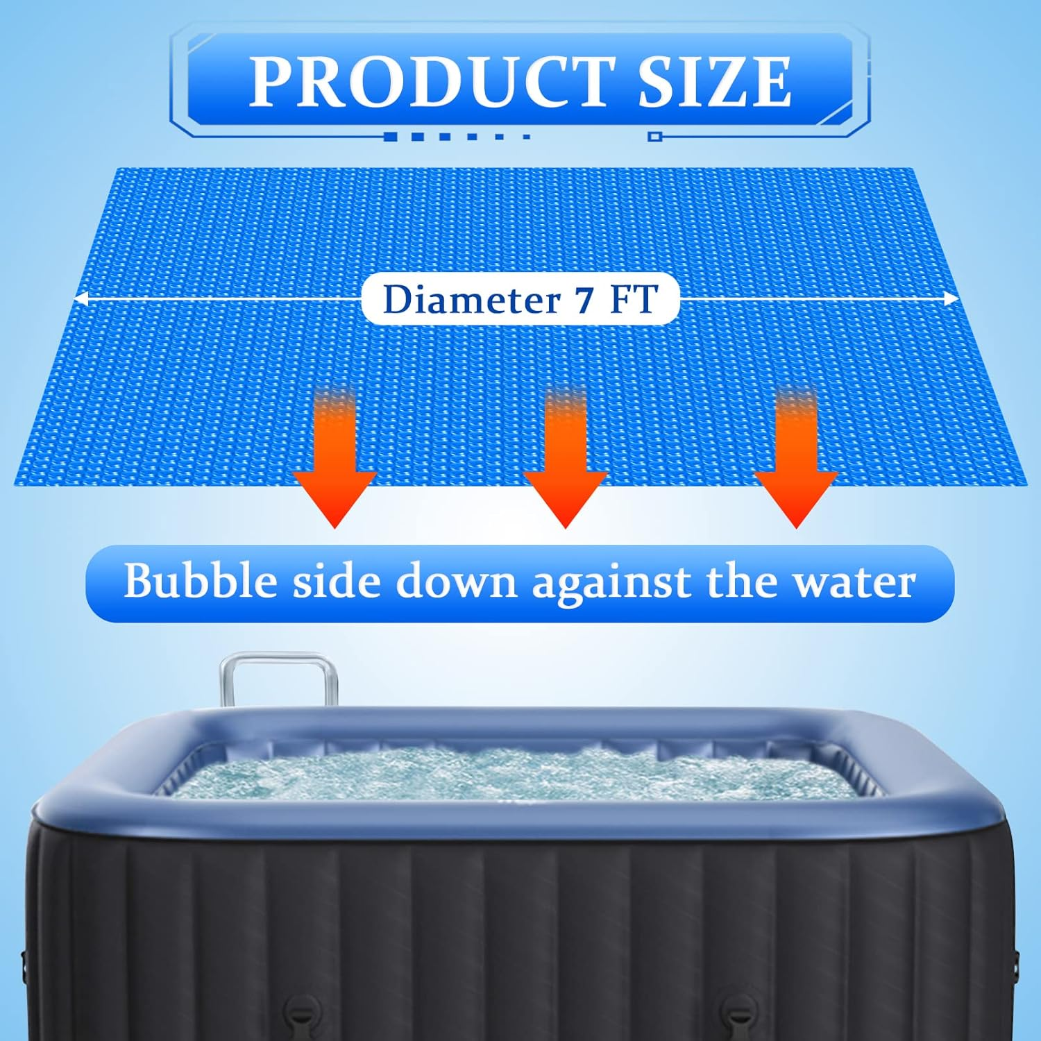 7X7 Ft Solar Hot Tub Cover Spa Bubble Covers Blanket for 7 X 7 Foot Square Hot Tub SPA Bubble Wrap Small Pool Cover Protector, 15-Mil Circle Thermal Insulation Floating Blankets (84 X 84 Inch) image number 2