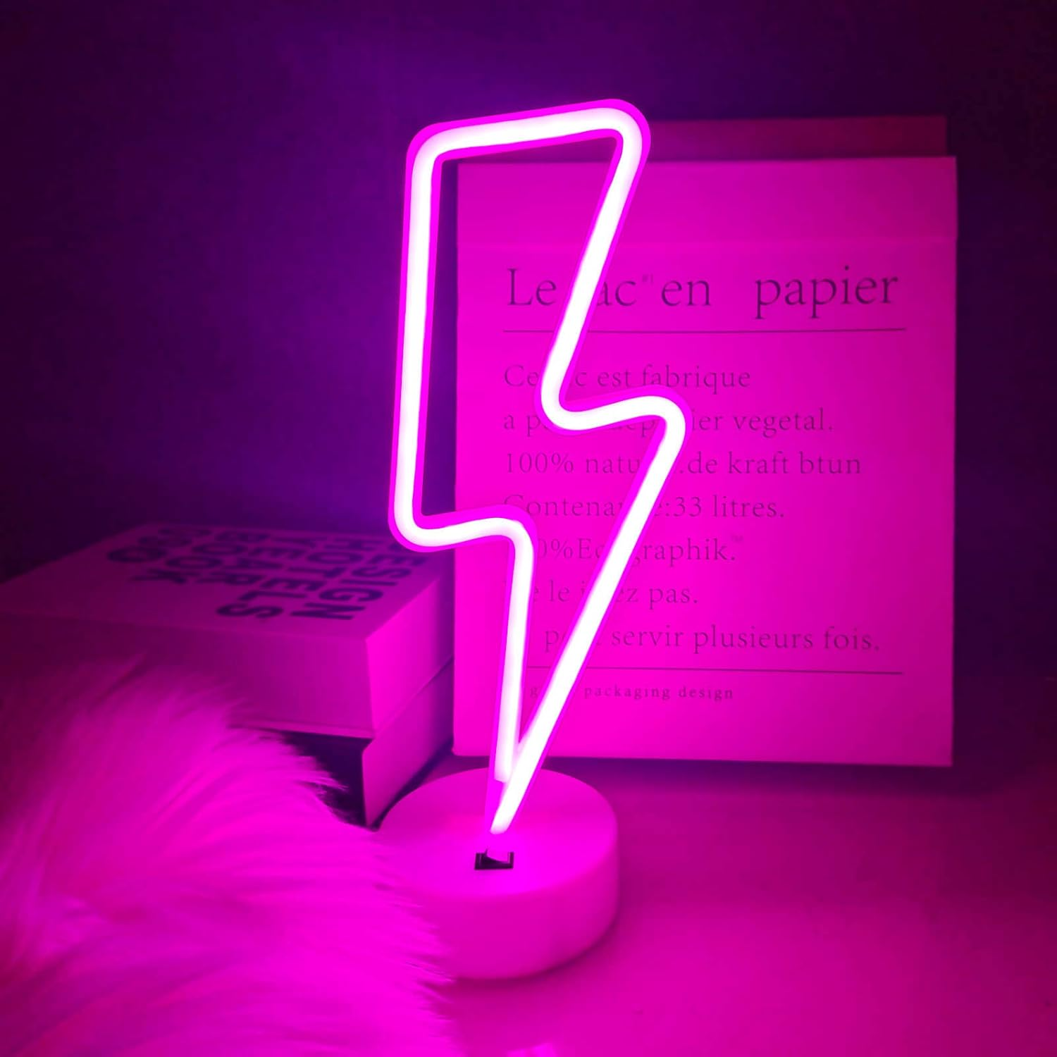 VIFULIN Pink Lightning Bolt Neon Signs Light, Pink Neon Sign Aesthetic Room Decor for Bedroom Aesthetic Battery/Usb Operated Lightning Bolt Light, Gift Idea Kawaii Room Decor LED Light with Base image number 6