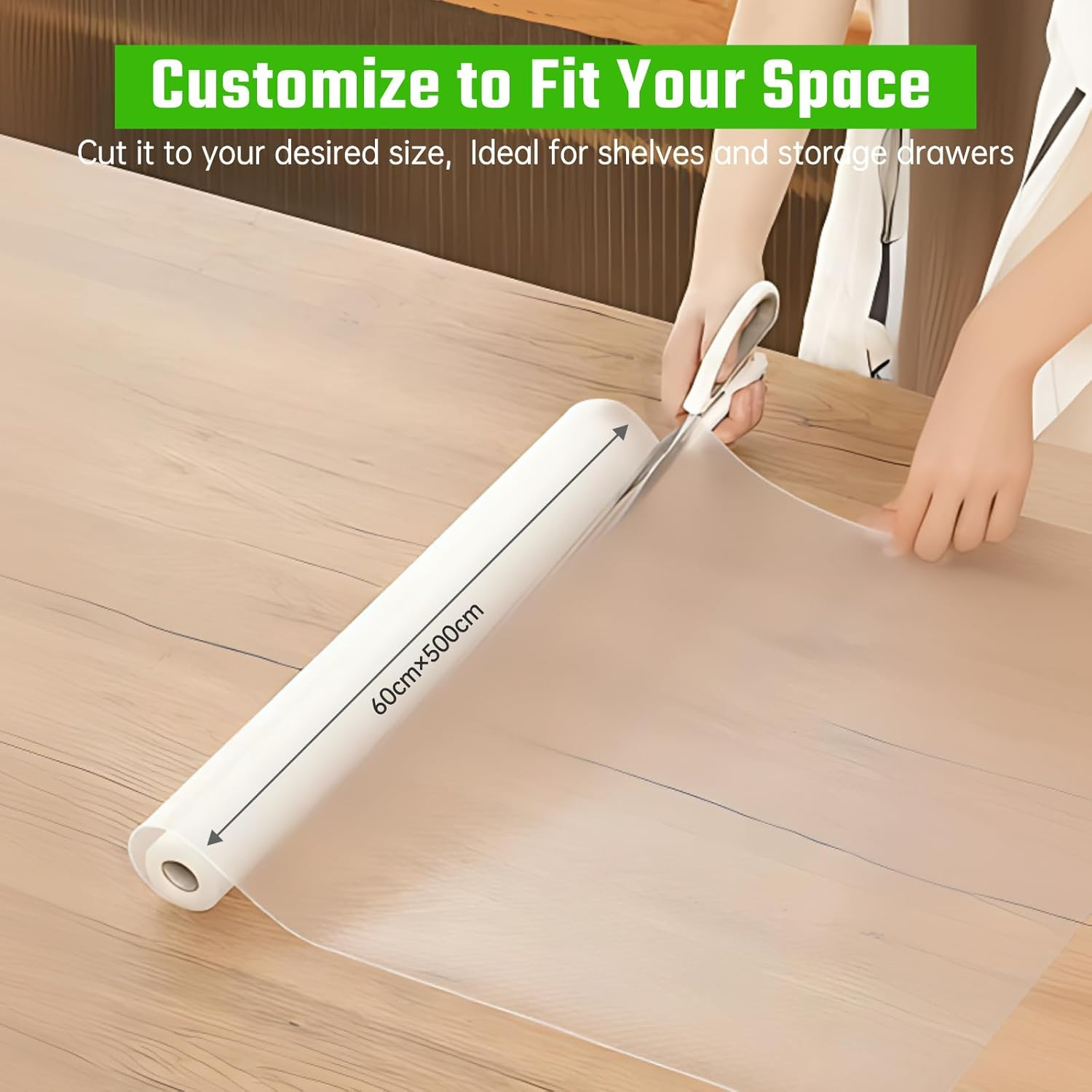 60Cm X 500Cm Shelf Liner, Non Adhesive Drawer Liner, Clear Cabinet Liner - Non-Slip Mat for Storage Drawers, Pantry, Cupboard, Kitchen Shelf, Pantry Shelf, Refrigerator, Easy Clean & Eco-Friendly image number 5