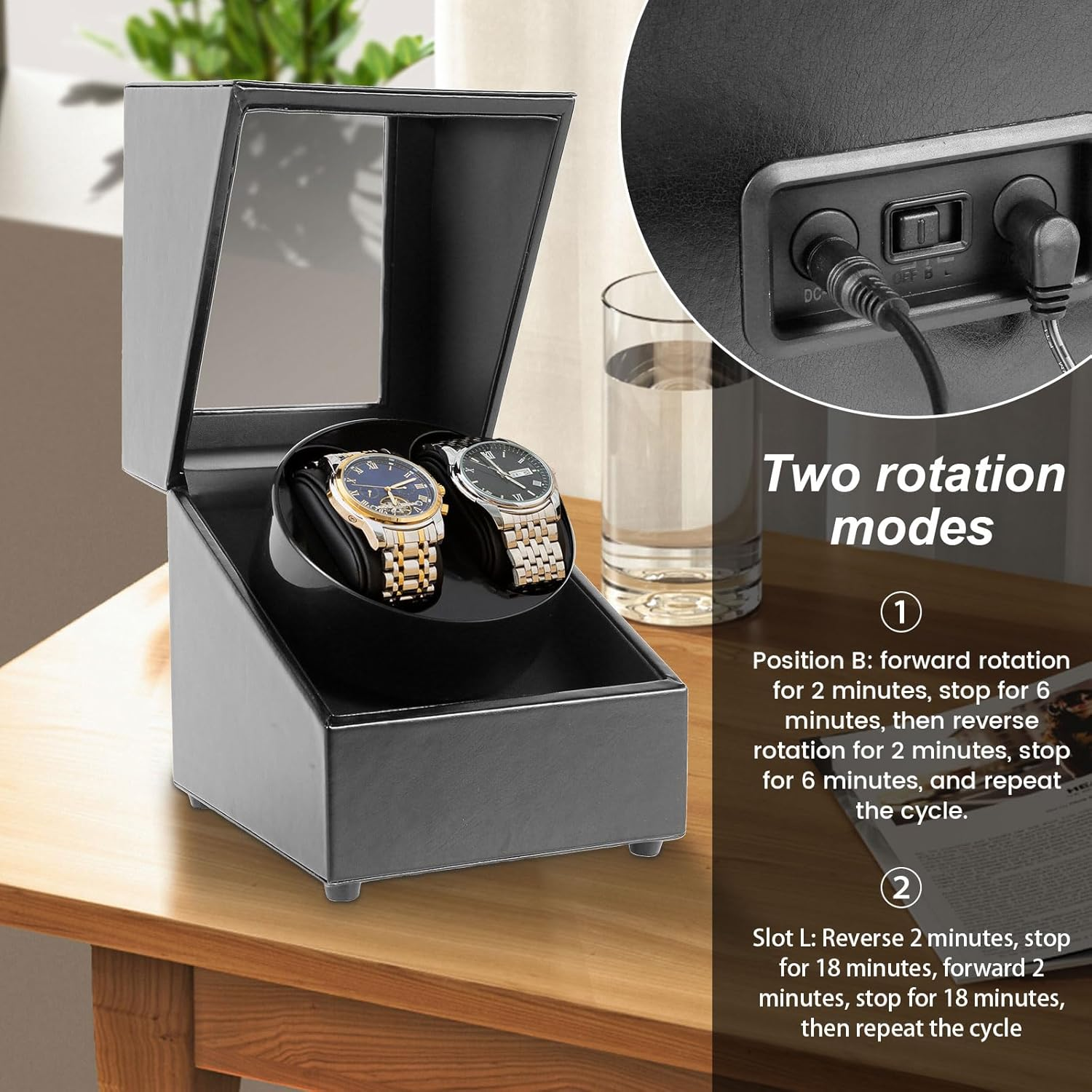 MFAUCAZB Watch Winder for Automatic Watches, Single Watch Winder Box with Two Rotation Modes, Super Quiet Motor, Leather Watch Turner Watch Shaker for Men (Black)
