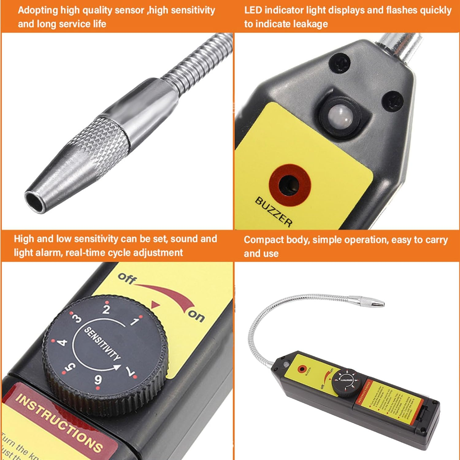 Halogen Refrigerant Leak Detector, User Friendly Halogen Gas Leak Detector for All Halogen Refrigerant Air Conditioning Systems, High Accuracy HVAC Refrigerant Leak Detector image number 4