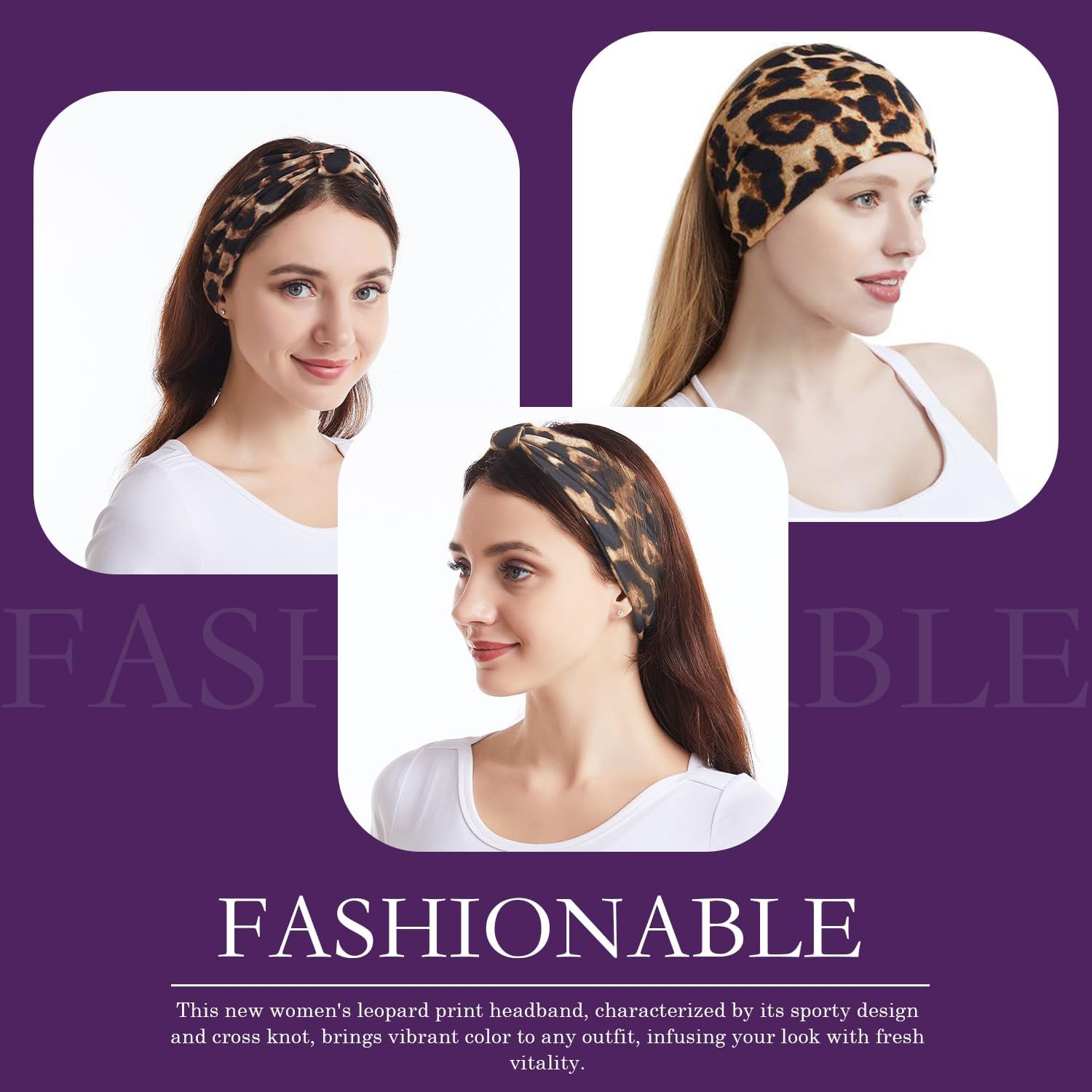 4 Pcs Headband, Headbands Print Leopard Headbands Wide Bandanas Accessories Hairband for Women Girls Knotted Head Bands for Adult Women Hair Suitable for Yoga Cycling Pilates Running image number 3