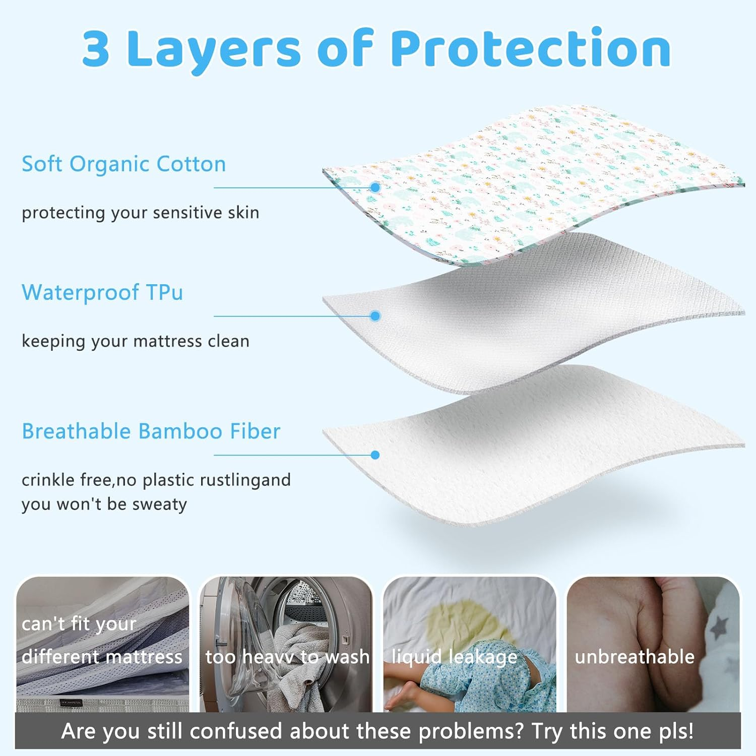 DAWNTREES 2 Pack Baby Waterproof Bed Pad,80&times;100Cm Washable & Reusable Mattress Protector for Bed Wetting & Incontinence, Soft & Absorbent Underpad for Babies, Toddlers, Kids & Adults image number 6