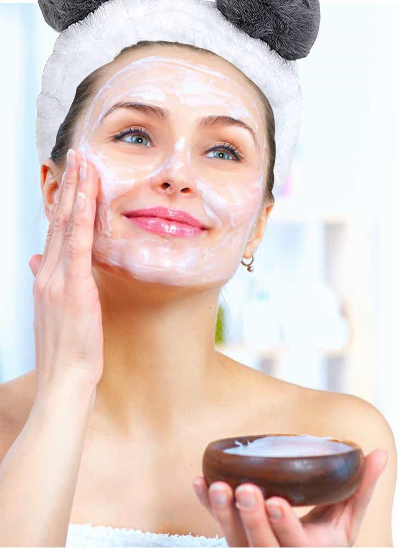 Aililong Pack of 4 Plush Hair Bands + Face Mask Brush Set, Make up Hair Band for Women, Elastic Make-Up Headband for Face Washing, Showering & Sports (Blue, White, Grey, Black and White) image number 5