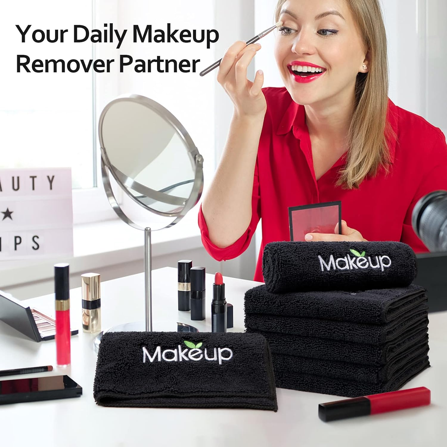 Orighty Microfiber Makeup Remover Cloths - Super Soft, Quick Dry Face Towels for Cleansing, 13 X 13 Inch, 6 Count, Black image number 2