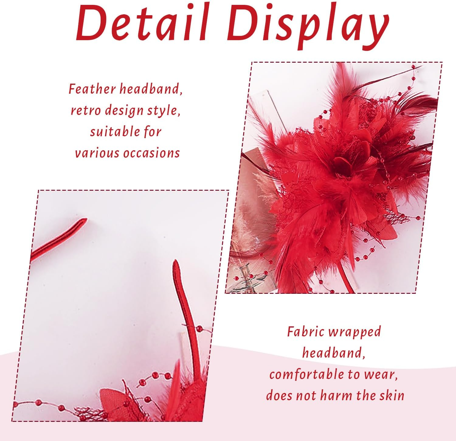 2 Pieces Feather Hair Band, Retro Headband, Elee Hair Accessories for Women, Clothing Accessories, Suitable for Parties, Weddings, Dance Parties image number 5