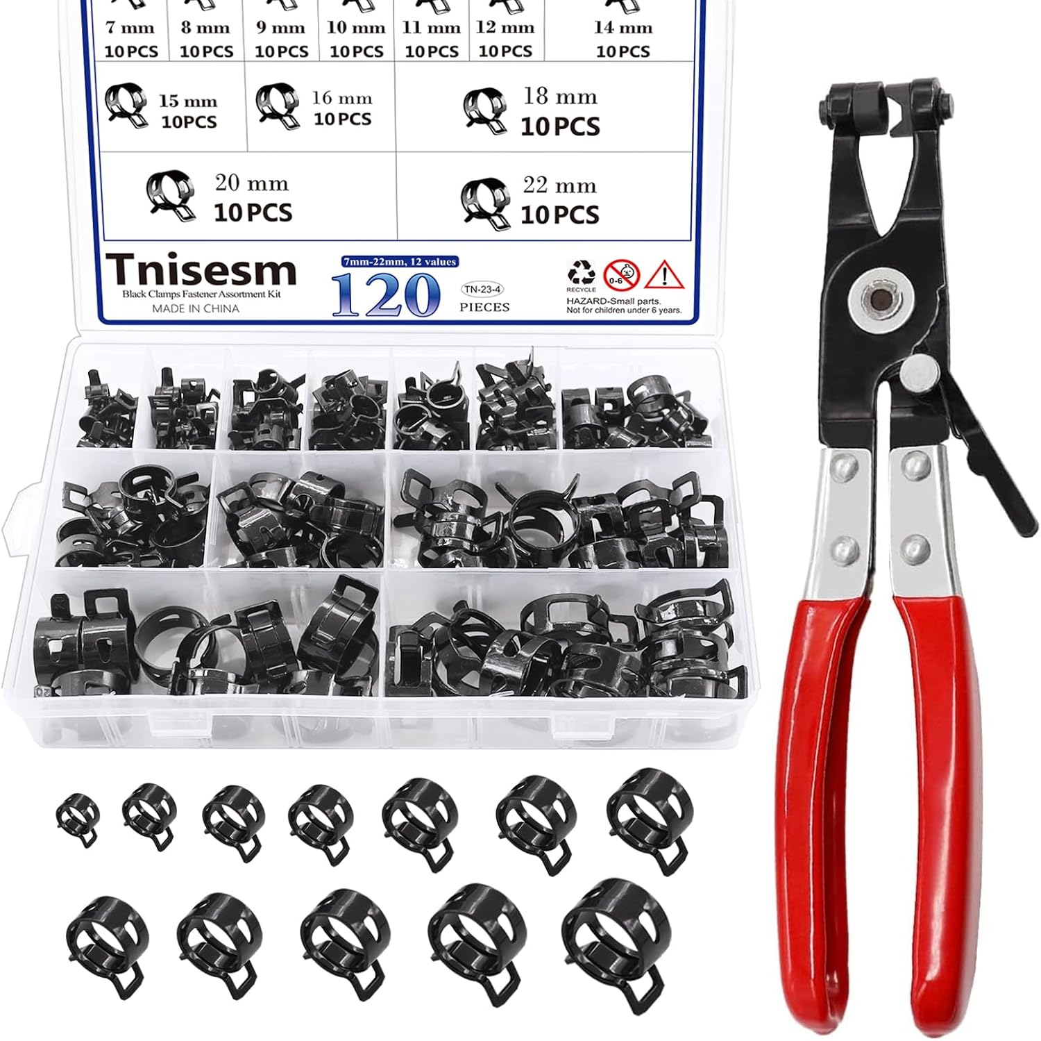 Tnisesm 80Pcs Spring Band Hose Clamps Assortment Silicone Vacuum Hose Pipe Clamp 7Mm 9Mm 10Mm 11Mm 14Mm 15Mm 16Mm 18Mm Low Pressure Air Clip Clamp(Black)