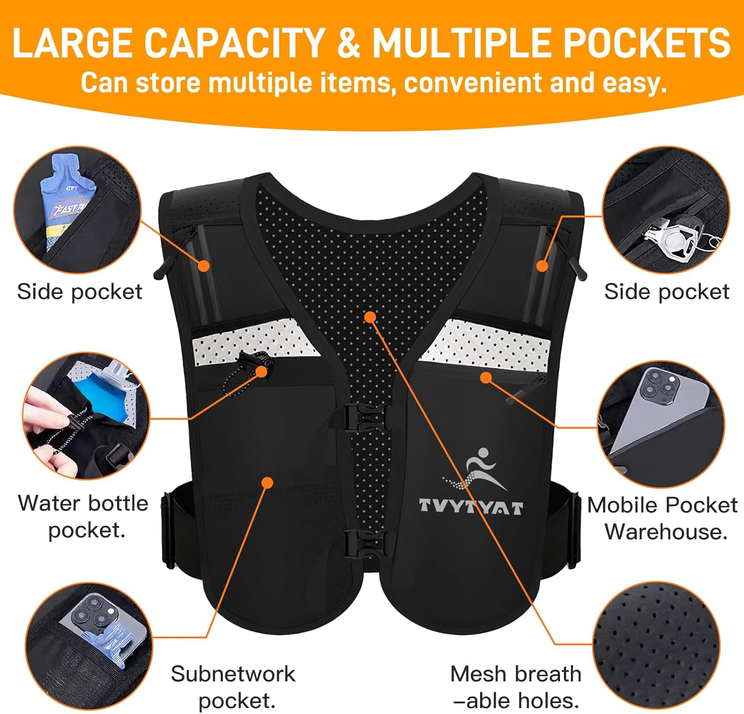 Running Vest Backpack, Adjustable with Reflective Strips for Men and Women, Cycling, Running, Mountaineering, Hiking, Hydration Vest Set Multiple Pockets for Storing Mobile Phones, Water Bottles