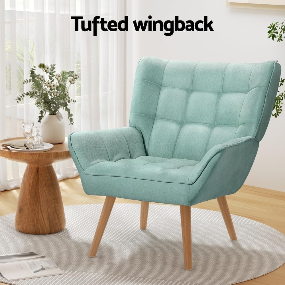 Artiss Armchair, Blue Recliner Lounge Dining Chairs Sofa Nursing Occasional Reading Seating Armchairs Home Living Room Bedroom Furniture, Upholstered with Linen Fabric image number 2