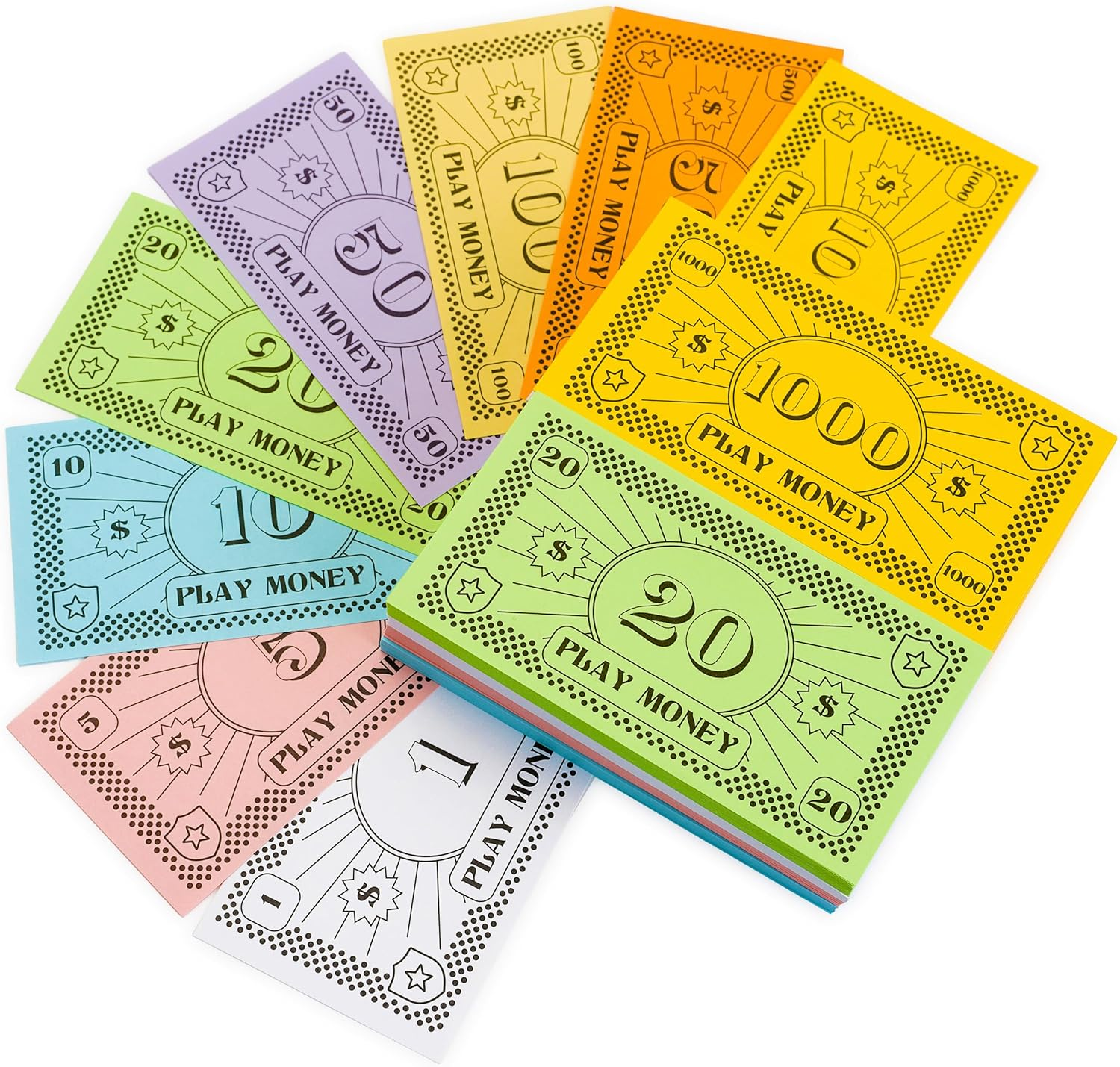 Opoly Play Money &ndash; 520Pcs Fake Money for Board Games &ndash; 65 of Each Bill in 8 Denominations &ndash; $1, 5, 10, 20, 50, 100, 500, & $1000 - Paper Money for Pretend Play Cashier, Refill Packs, Stocking Stuffers image number 4