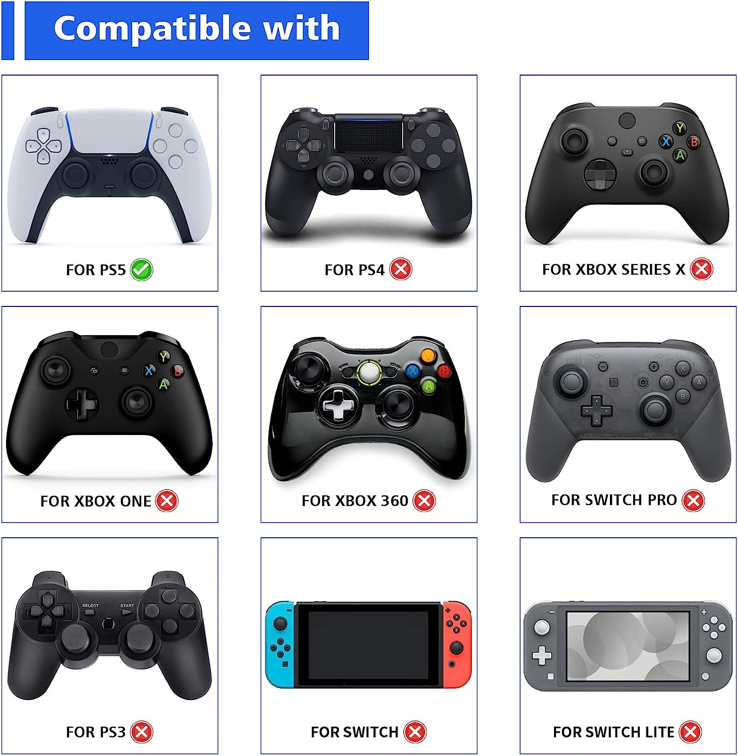 Playvital Thumbs Pro Armor Thumbstick Extender for Ps5 Wireless Controller Thumb Grips, Joystick Caps Grip for Ps5 Controller - 2 High Raise and 2 Mid Raise Dome - Black image number 3