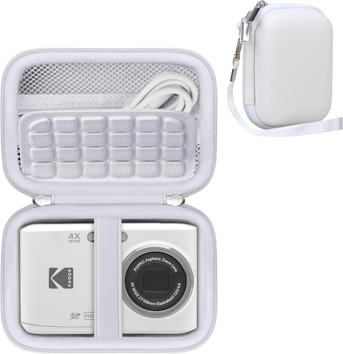 RAIALL Camera Case for Kodak PIXPRO FZ55/ FZ45 Digital Camera, Vlogging Camera Hard Carrying Case Protective Travel Bag, Mesh Pocket for Battery, Cable and SD Card, White image number 1