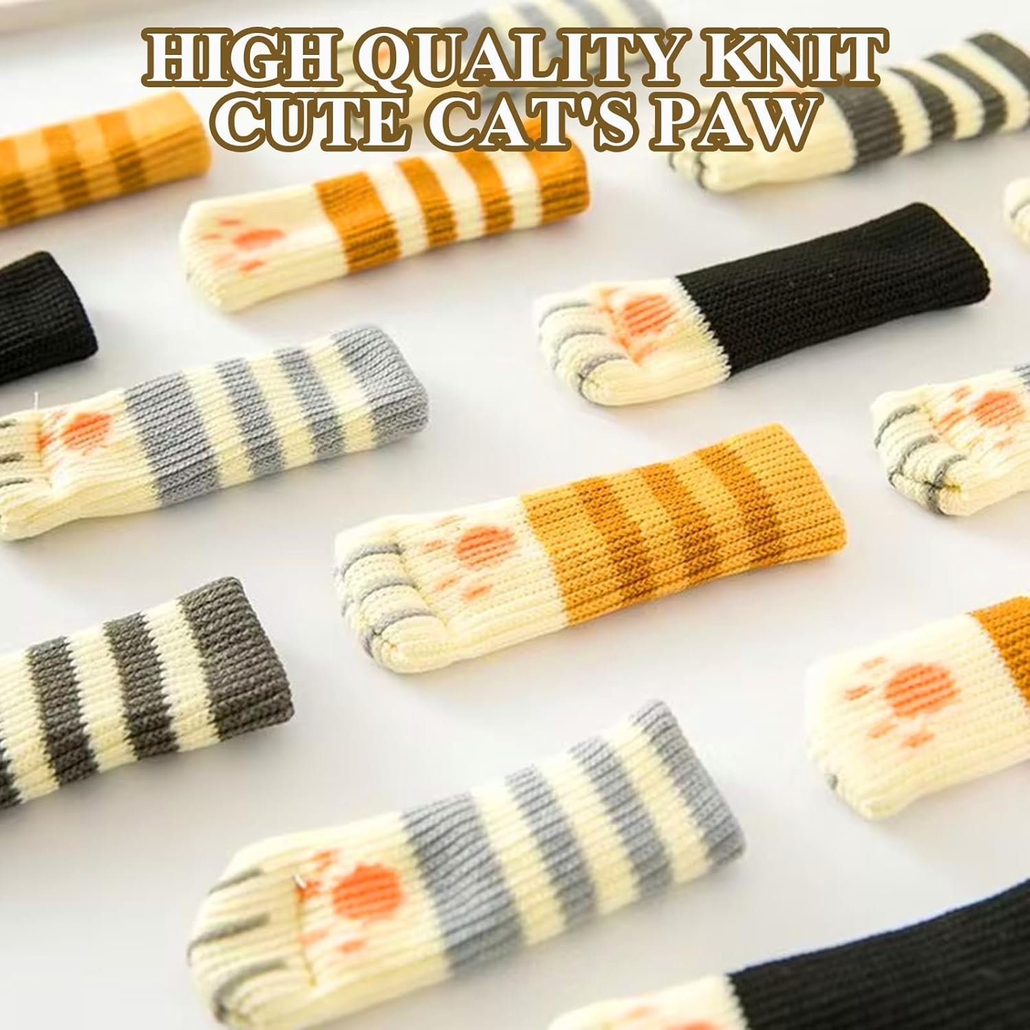 KASESSS 24Pieces Knitted Chair Socks, High Elastic Chair Leg Floor Protectors, Anti-Noise Chair Leg Feet Socks, Cute Cat Table Leg Floor Protectors, Chair Leg Covers Fit Square round Table Chair Leg image number 3