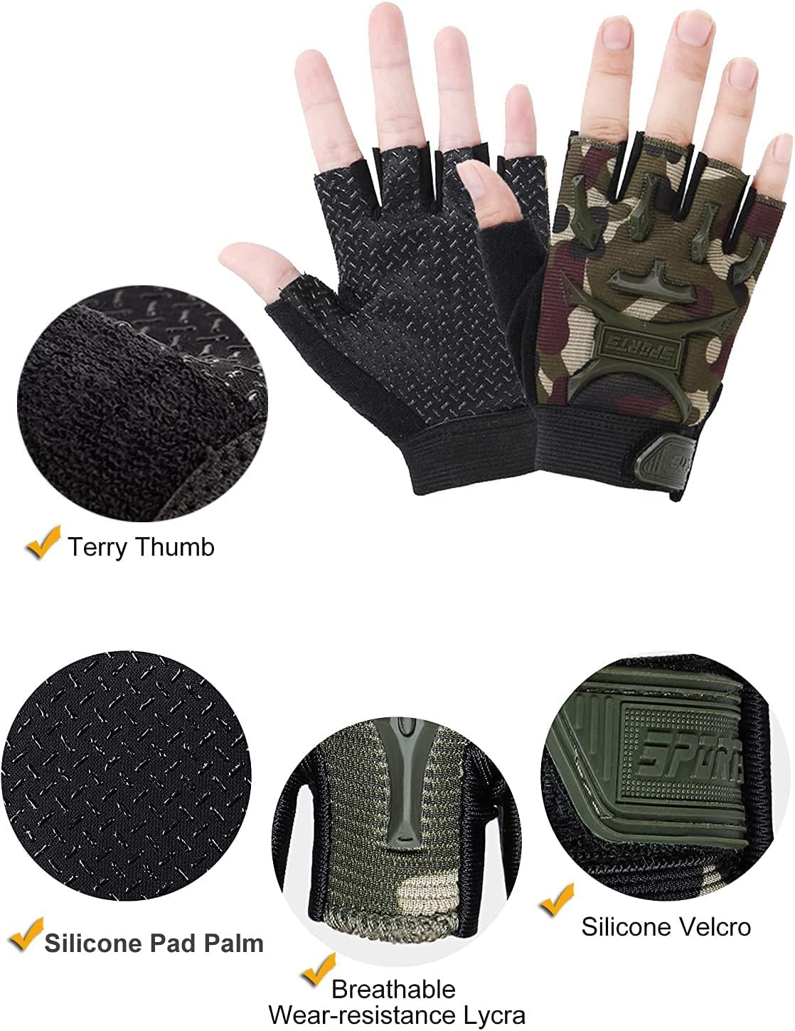 Kids Road Bike Gloves Half Finger MTB Cycling Gloves Roller Skating Mitten Breathable anti Slip Shock Absorbing Workout Gloves Short Sports Gloves Fingerless Riding Fishing Golf Gloves for Boys Girls image number 7