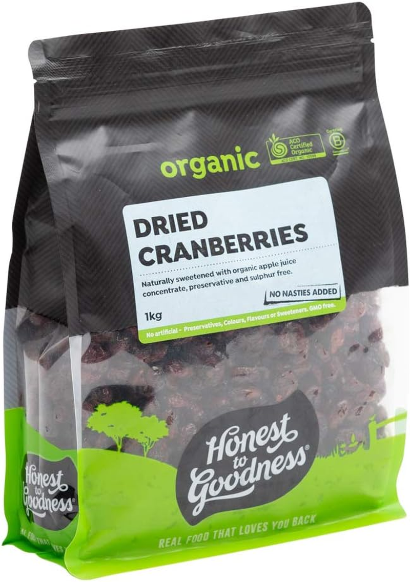 Honest to Goodness, Organic Dried Cranberries, 1 Kg - Naturally Sun-Dried and Infused with a Touch of Organic Apple Juice, Naturally Sweet and Slightly Tart. image number 1