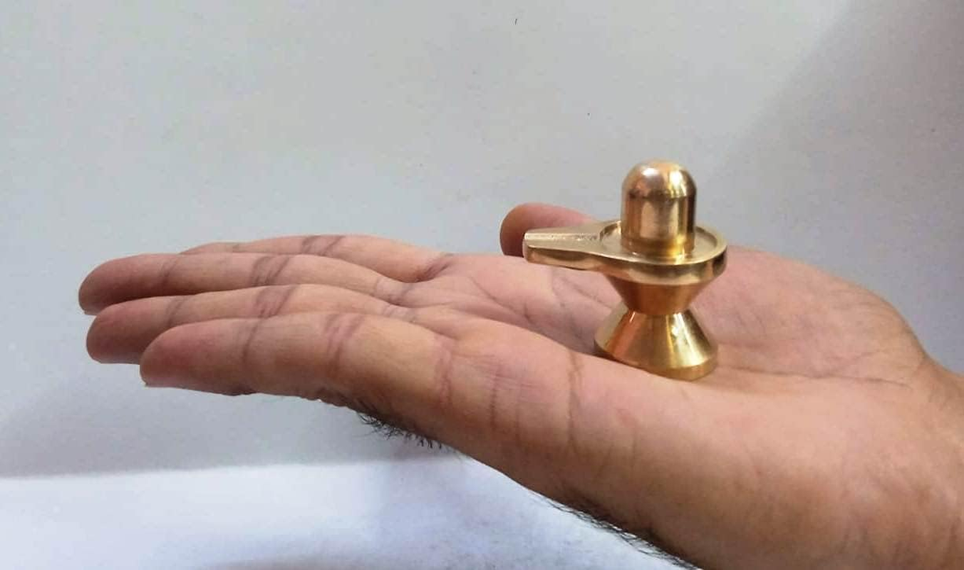 Brass Shiva Lingam Statue 1.5" Inch | 110G Small Shivling Idol for Puja | Lord Shankar Ling Decorative Deity Figurine for Home Temple Office Decor | Hindu God Brass Murti Gift & Vastu Showpiece image number 1