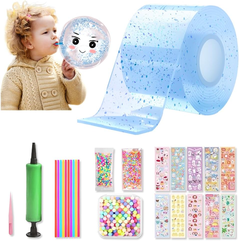 71PCS Nano Tape Bubble Kit with Carry Bag A4,TINY SPARK Nano Bubble Tape Kit with 30Pcs Straws,12Pcs Glitter and Inflator,10Pcs Stickers,Colorful Beads&Accessories,Bubble Balloons DIY Party Favors