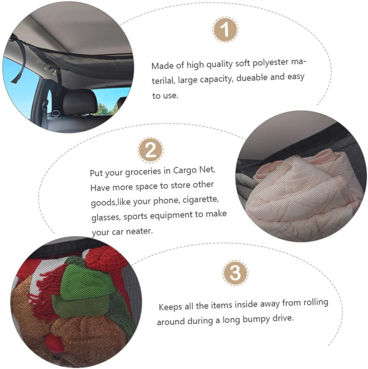 Luxshiny Adjustable Car Ceiling Storage Net Mesh Zippered Roof Organizer Bag for Clothes Pillows Blankets Polyester with Straps Compact Auto Interior Roof Storage for Vehicle Models image number 3