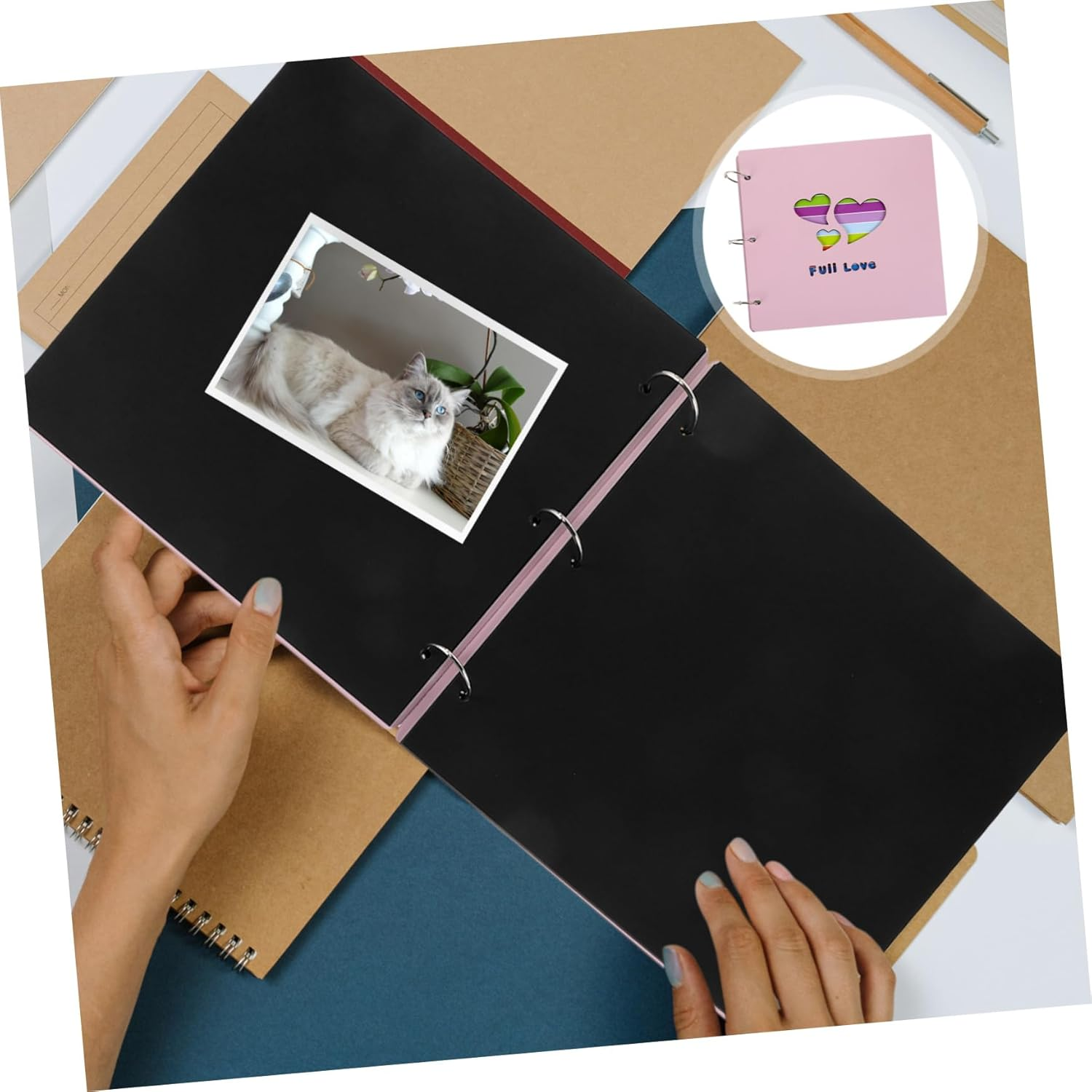 IMIKEYA Diy Picture Album Handmade Scrapbook Wooden Cover for School Family Memories image number 5