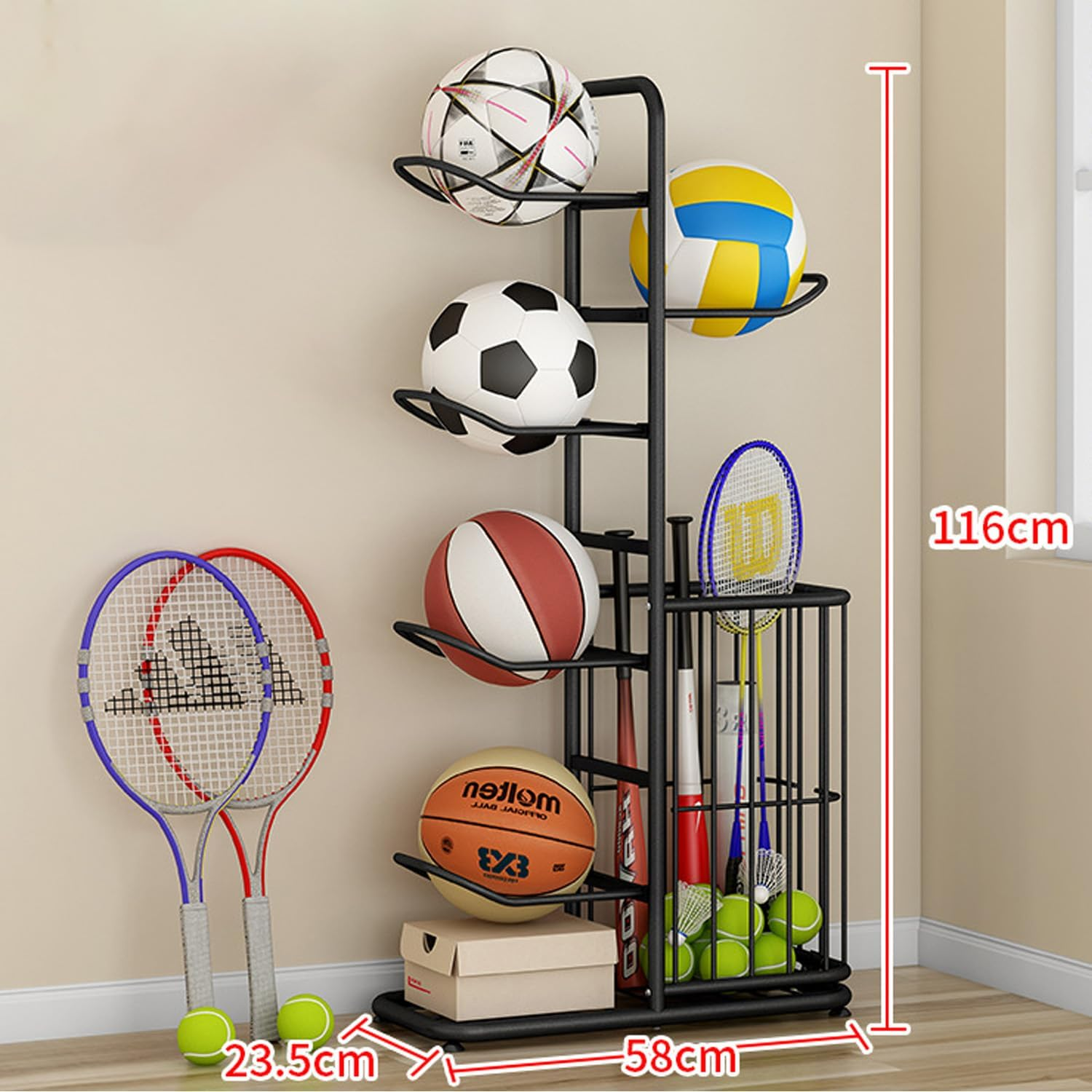 Ball Storage Rack Basketball Storage Holder Sports Equipment Storage Rack, Basketball Racks for Balls, 5-Balls Stand for Garage Basement Living Room image number 3