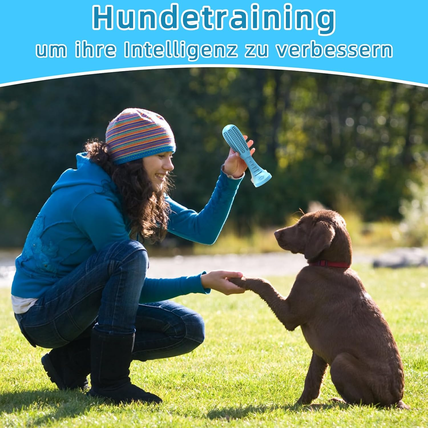 HETOO Dog Toy, Chew Toy for Dogs, Puppies, Teeth Cleaning Dog Toy for Medium Dogs, Teeth Grinding Bar, Rubber Dog Toys (Blue) image number 5