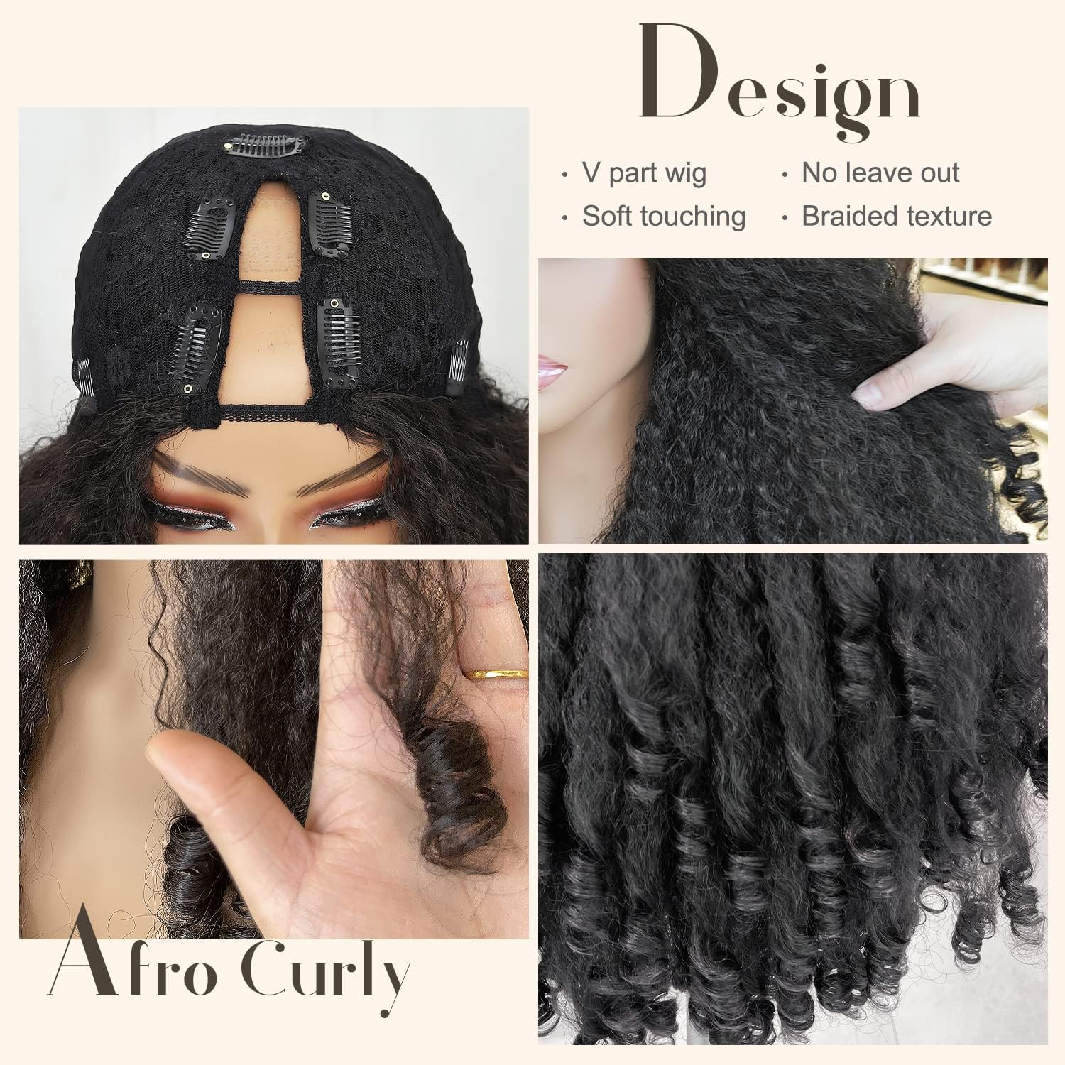 Afro Wig Curly V Part Synthetic Braided Hair Texture with Unique Bouncy Curls Ends 20 Inch Soft Curly V Part Wig Synthetic for Black Women No image number 3