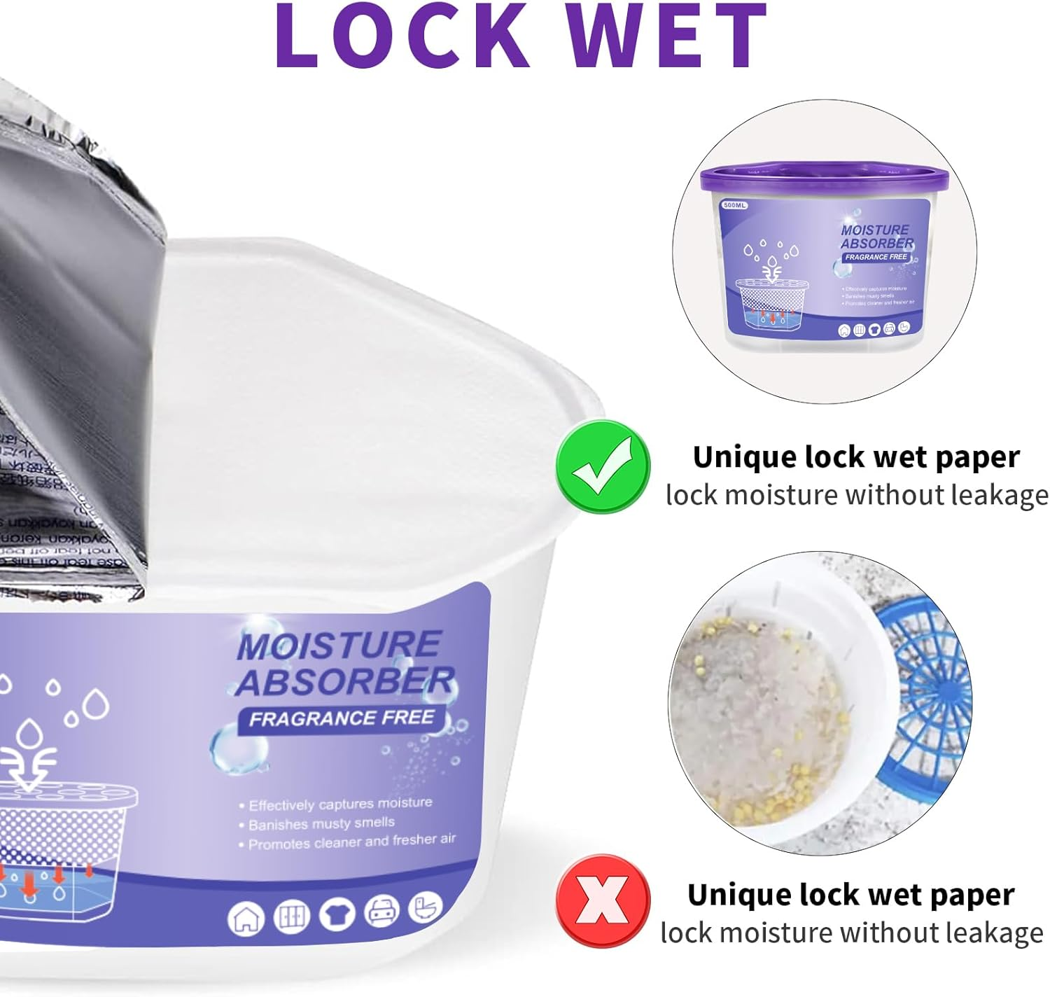 TFMOJHST Fragrance Free Moisture Absorption Box, Dehumidifier Bucket,Portable Dehumidifier Moisture Absorbers for Cars,Closet, Bathrooms, Kitchens, Laundry Rooms, Basements Etc(12 Pack,Purple) image number 4