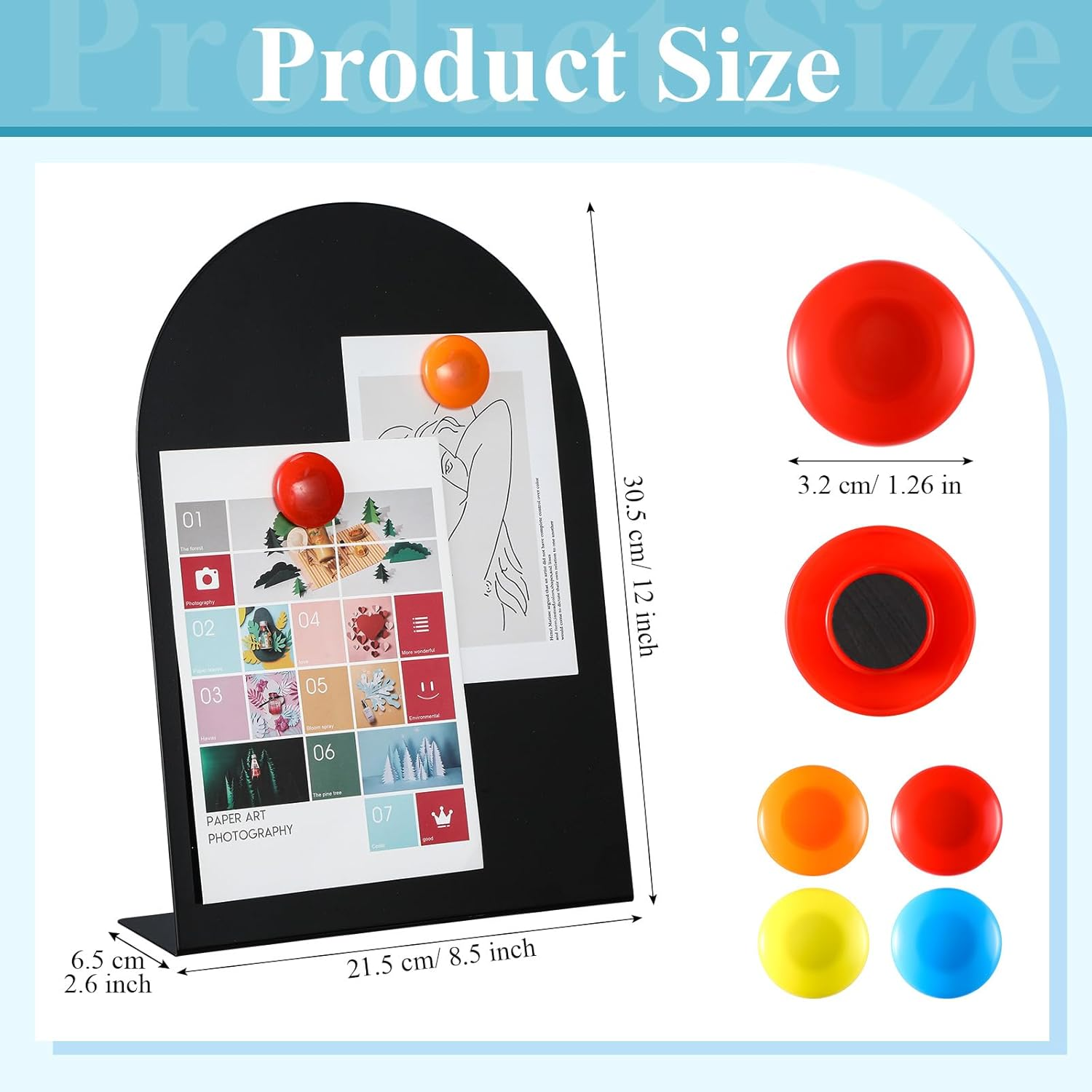 Shimeyao 2 Pcs Black Magnetic Bulletin Board for Tabletops with 8 Magnets 12 X 8.5 Inch Memo Display Easel Stand for Home Office School Kitchen Table Supplies (Arched) image number 4