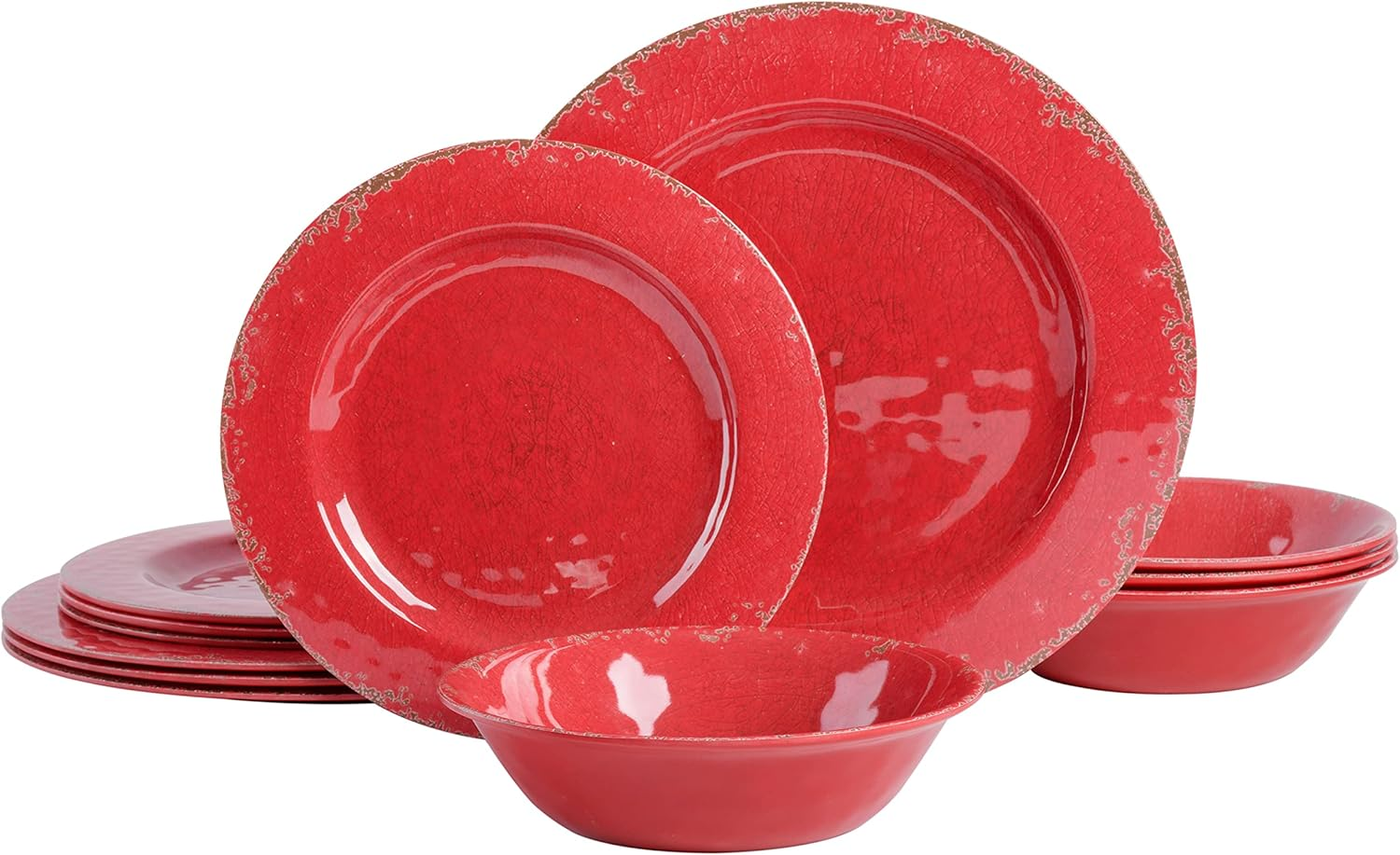 Gibson Studio 12 Piece Melamine Mauna Dinnerware Set, Ice Rustic