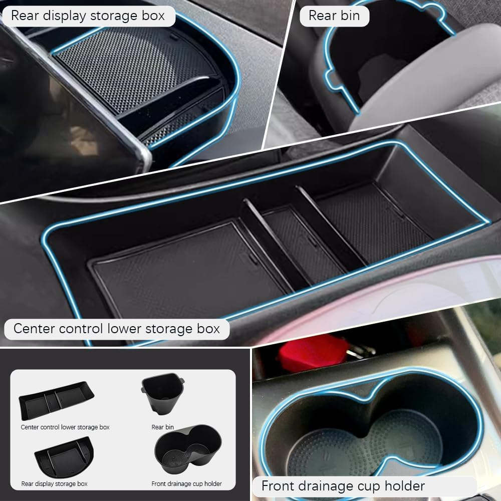 Is Suitable for BYD Dolphin Accessories 2024-2025 Center Console Storage Rack and Screen Rear Storage Bin, Front Water Cup Holder and Rear Trash Can (4 Pieces in Total for AU RHD) image number 2
