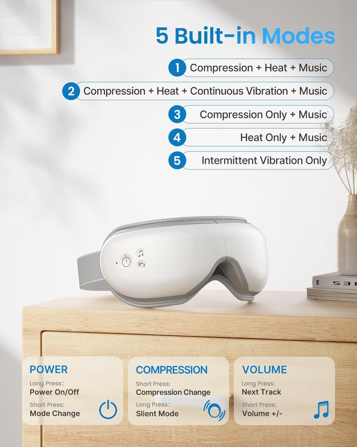 RENPHO Eyeris 1 - Eye Massager with Heat, Eye Massage Mask with Bluetooth Music, Compression, Eye Care Device for Relieve Eye Strain, Improve Sleep, Ideal Gifts for Women Men image number 3