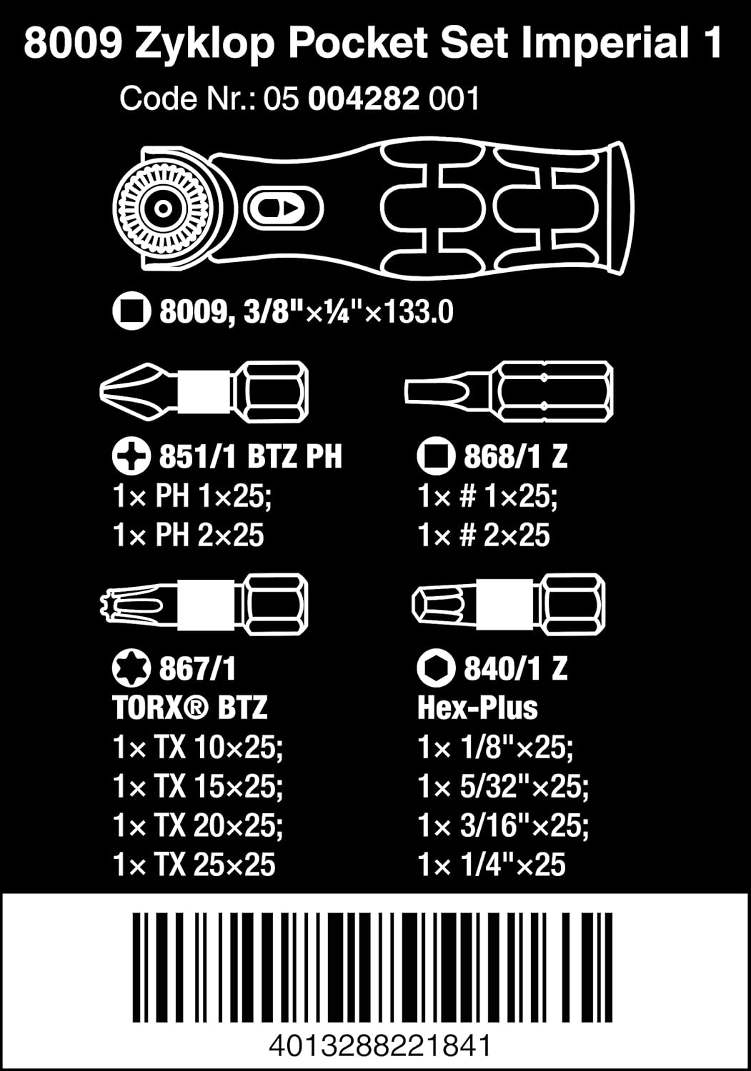 Wera 004282 8009 Zyklop Pocket Screwdriver Set Imperial 1, 13 Pieces image number 6