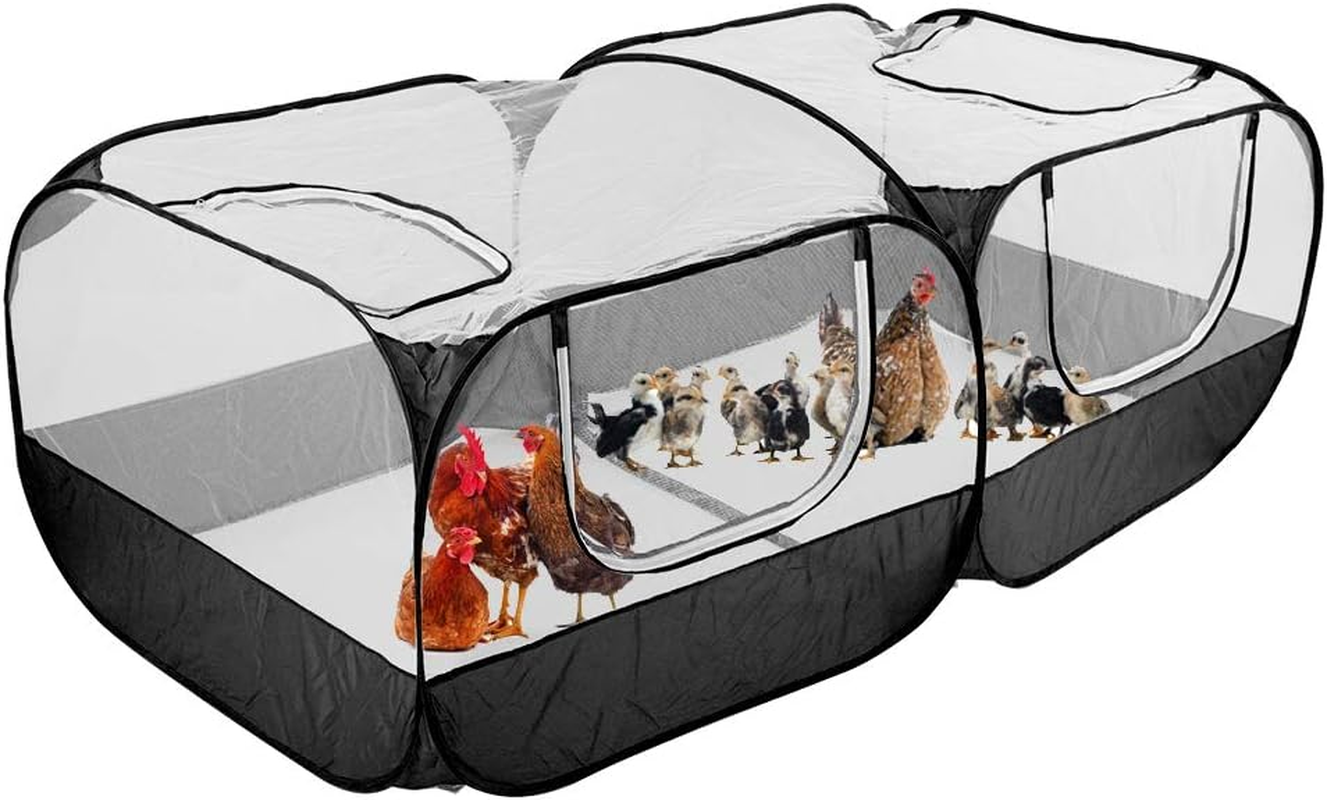 Portable Coop, Small Animals Playpen, Foldable Chicken Coop with Breathable Transparent Mesh Walls, Portable Pet Cage Tent for Puppy Rabbits Outdoor Yard (Black) image number 2